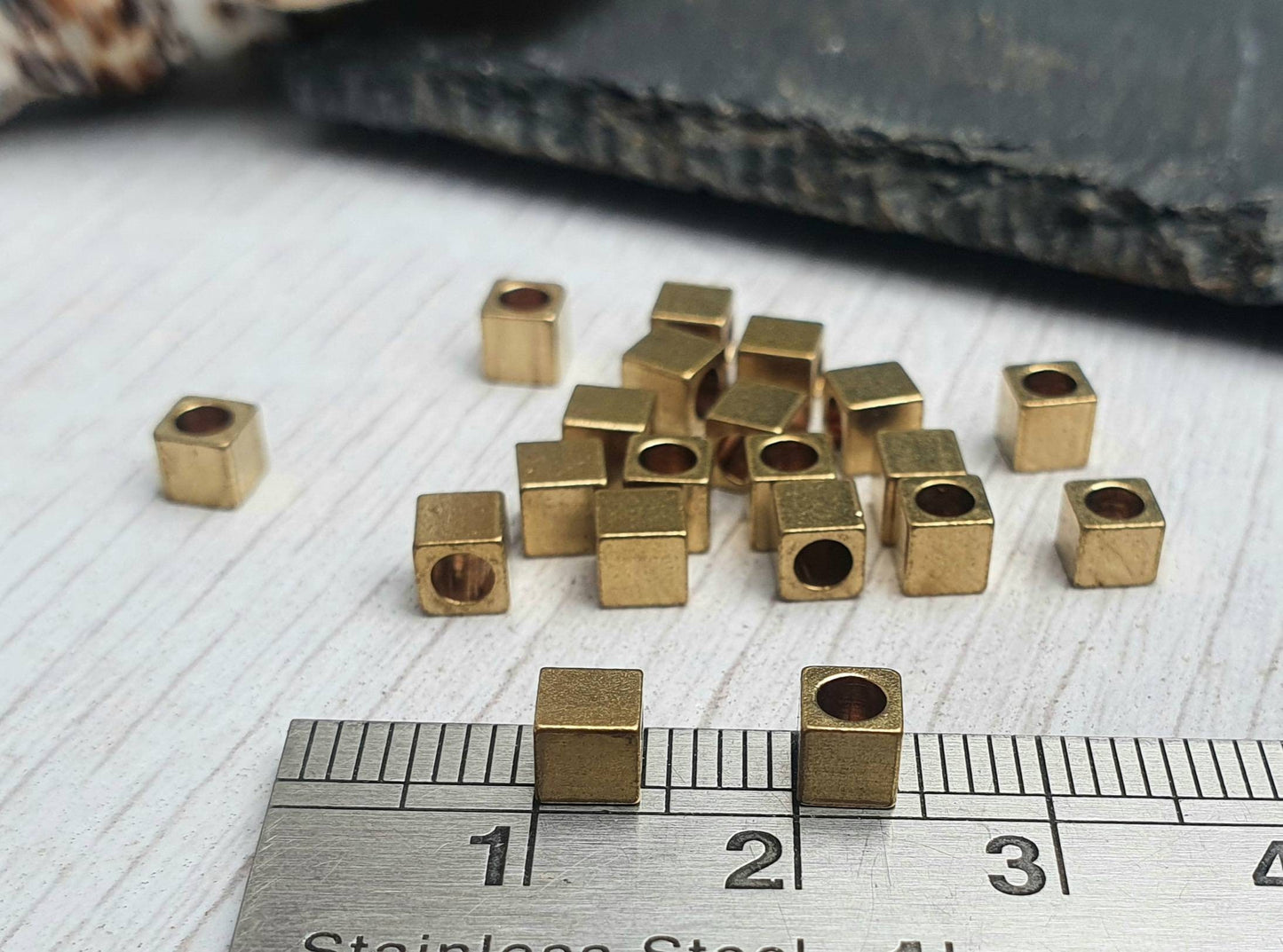 4mm Raw Brass Cube Beads | Square Brass Beads | 20 Pcs