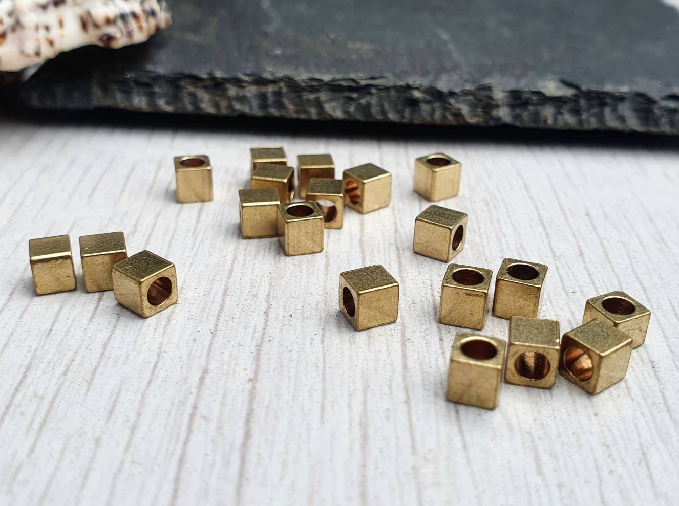 4mm Raw Brass Cube Beads | Square Brass Beads | 20 Pcs