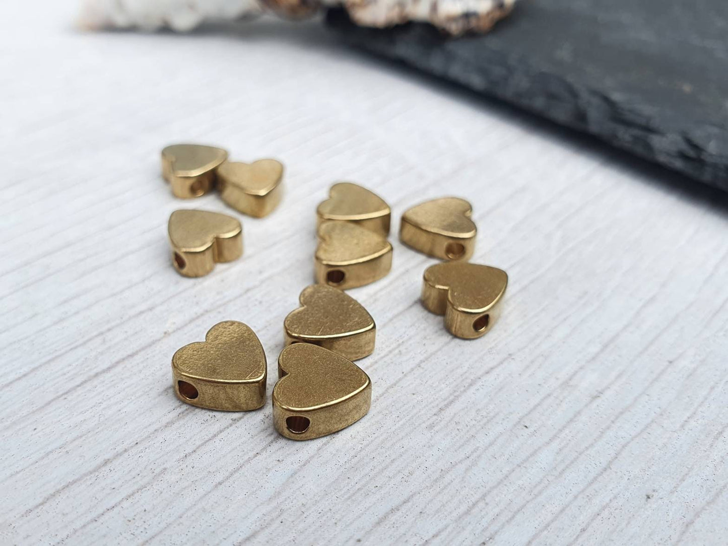 7.5 x 7.5mm Raw Brass Heart Beads | Brass Spacer Beads | 10 Pcs