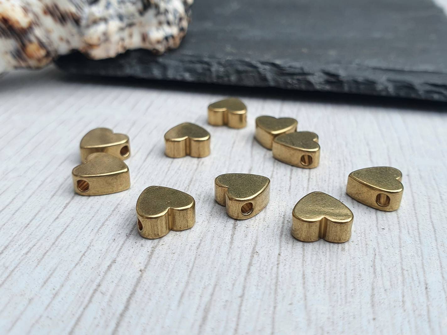 7.5 x 7.5mm Raw Brass Heart Beads | Brass Spacer Beads | 10 Pcs