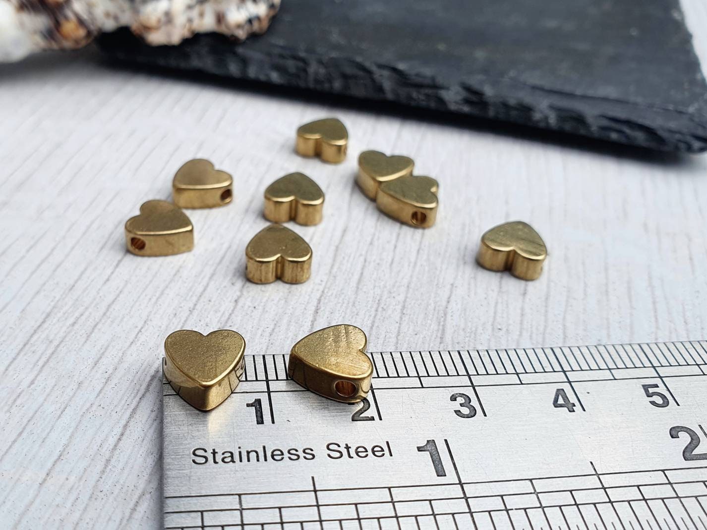 7.5 x 7.5mm Raw Brass Heart Beads | Brass Spacer Beads | 10 Pcs