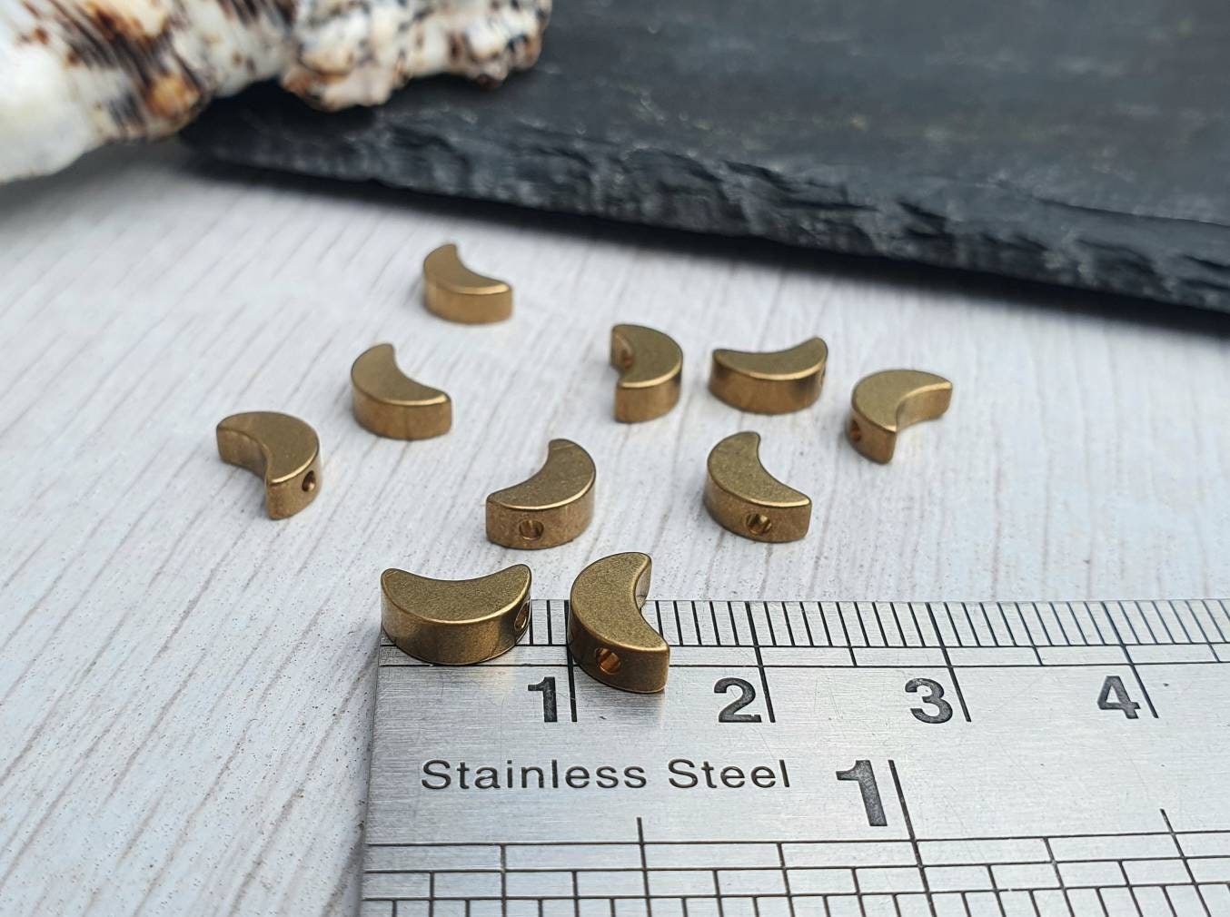 8 x 5mm Raw Brass Crescent Moon Beads | Brass Spacer Beads | 10 Pcs