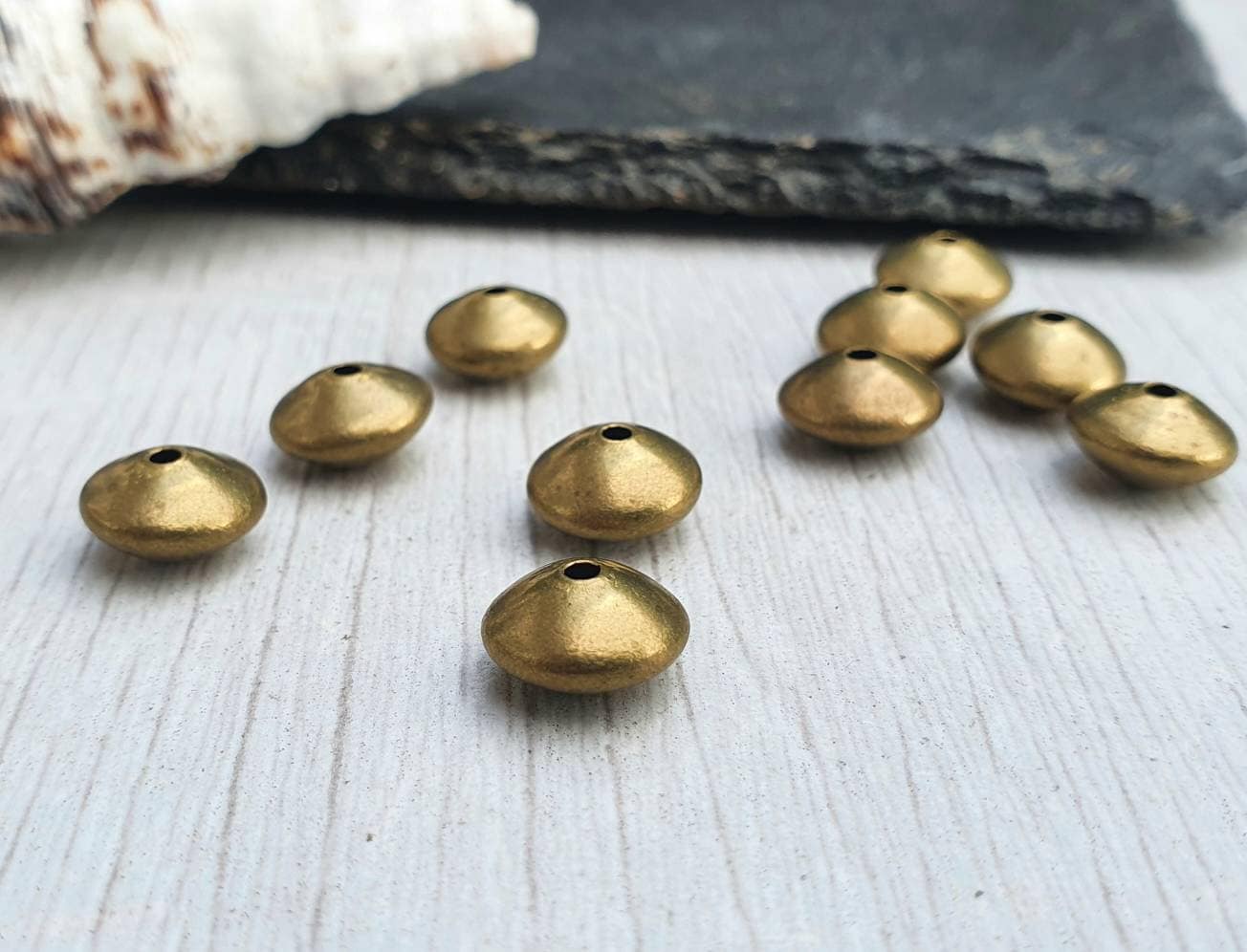 9.5 x 5.5mm Antique Brass Saucer Beads | 10 Pcs