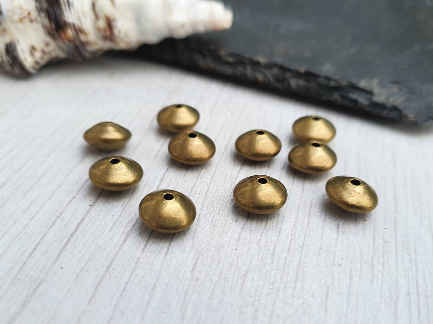 9.5 x 5.5mm Antique Brass Saucer Beads | 10 Pcs