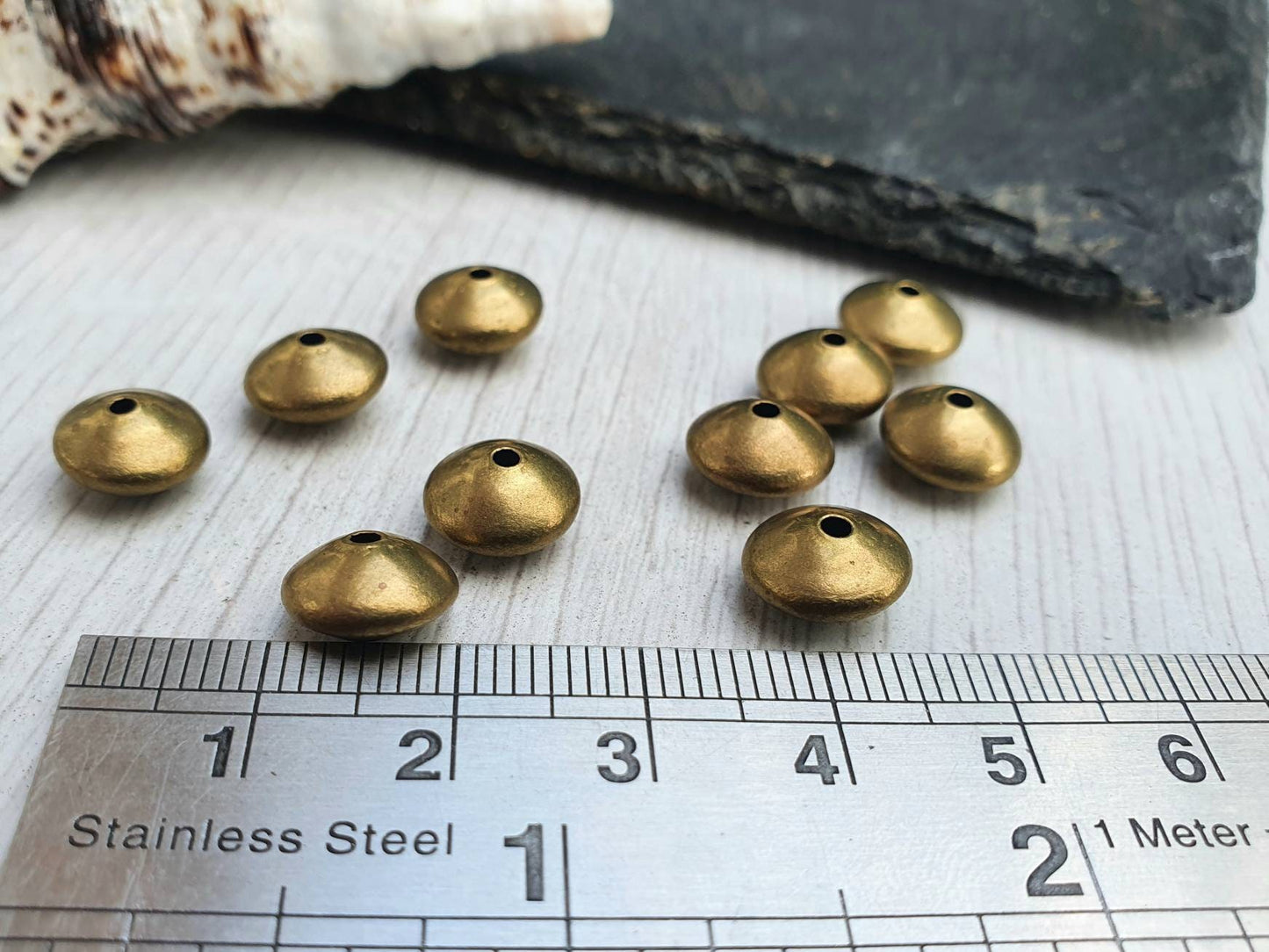 9.5 x 5.5mm Antique Brass Saucer Beads | 10 Pcs