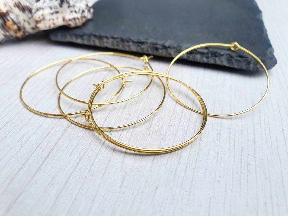 35mm Gold Plated Stainless Steel Hoop Ear Wires | Hoop Earrings | 3 Pairs