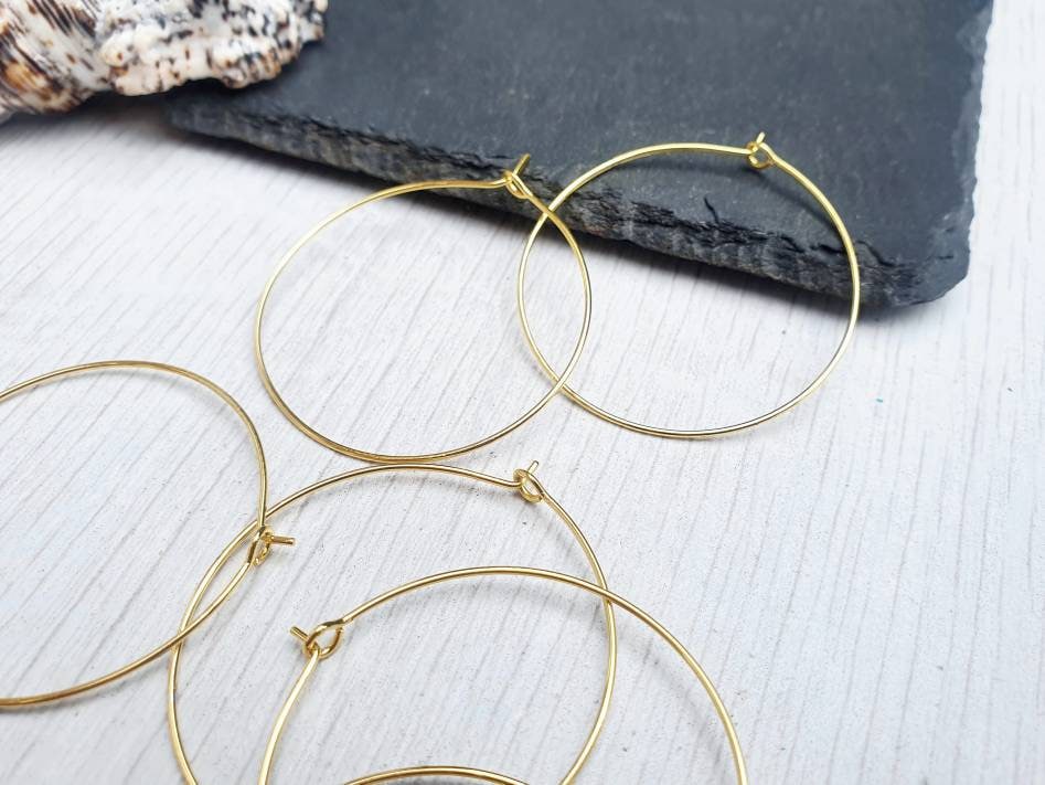 35mm Gold Plated Stainless Steel Hoop Ear Wires | Hoop Earrings | 3 Pairs