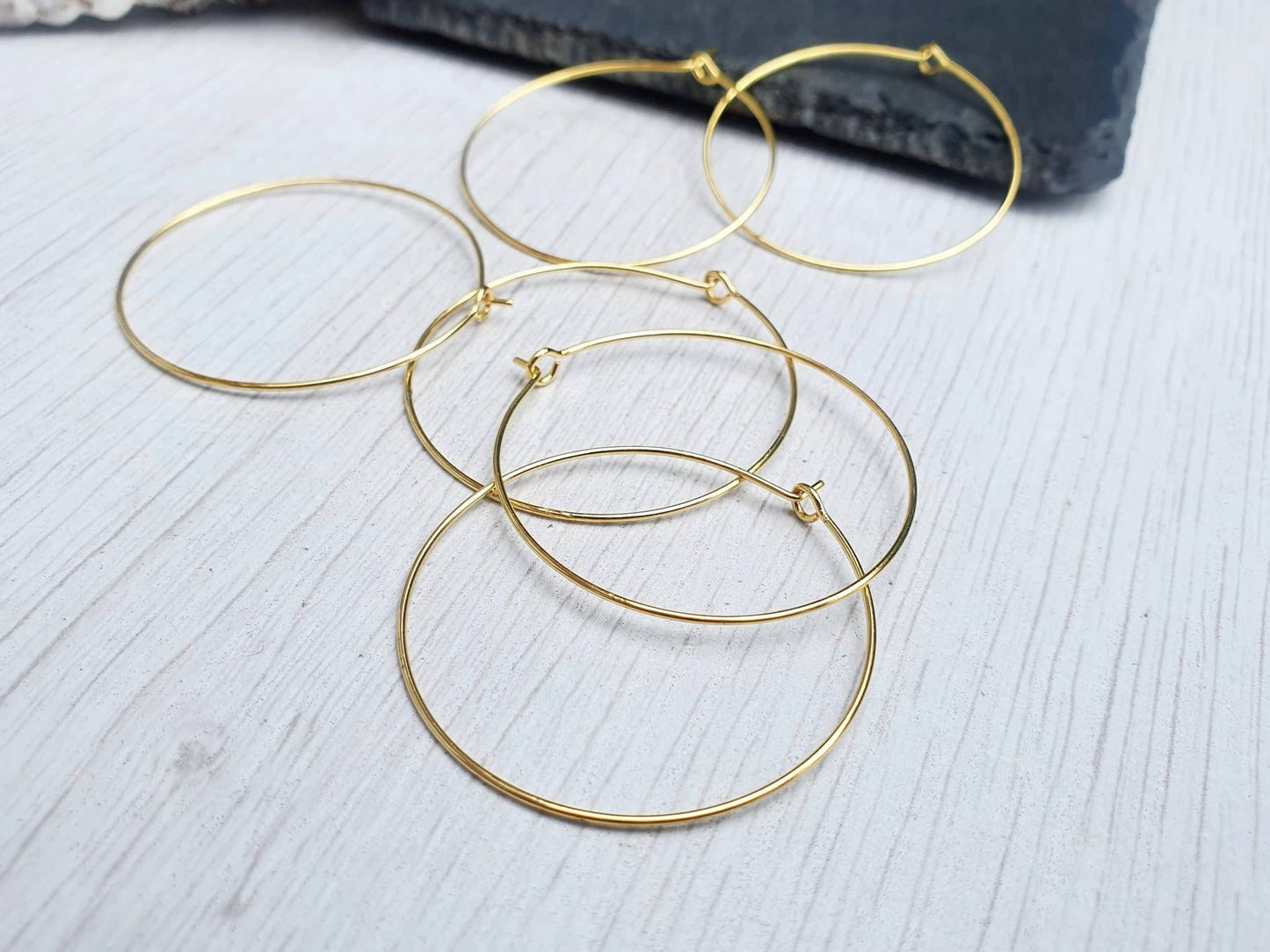 35mm Gold Plated Stainless Steel Hoop Ear Wires | Hoop Earrings | 3 Pairs