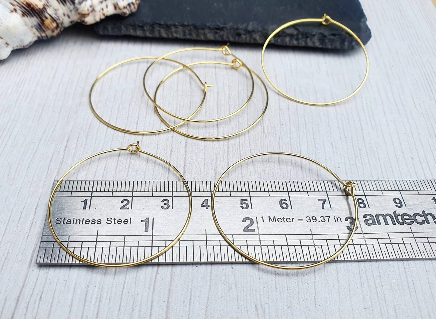 35mm Gold Plated Stainless Steel Hoop Ear Wires | Hoop Earrings | 3 Pairs