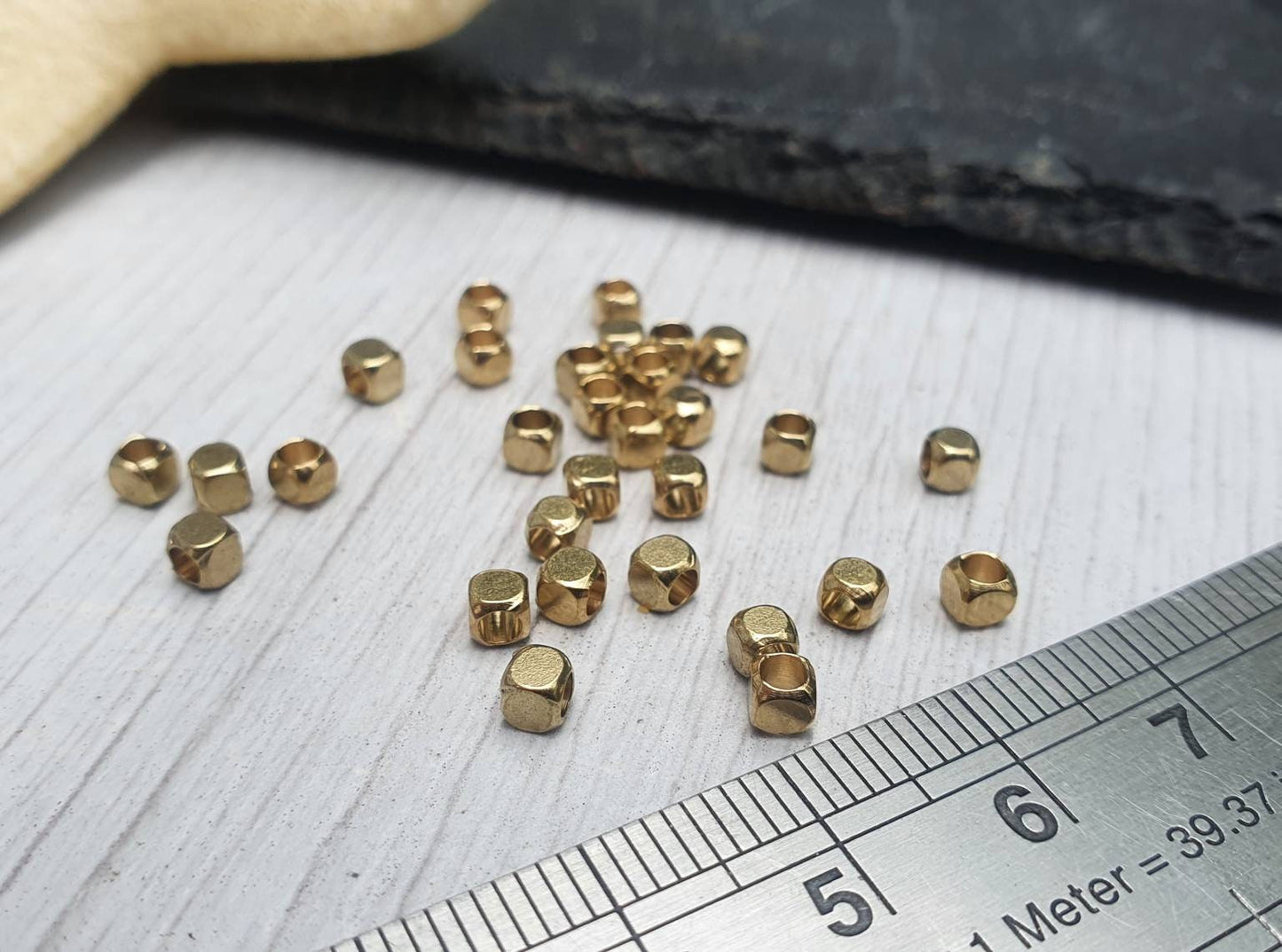 3mm Raw Brass Cube Beads | Geometric Beads | 30Pcs