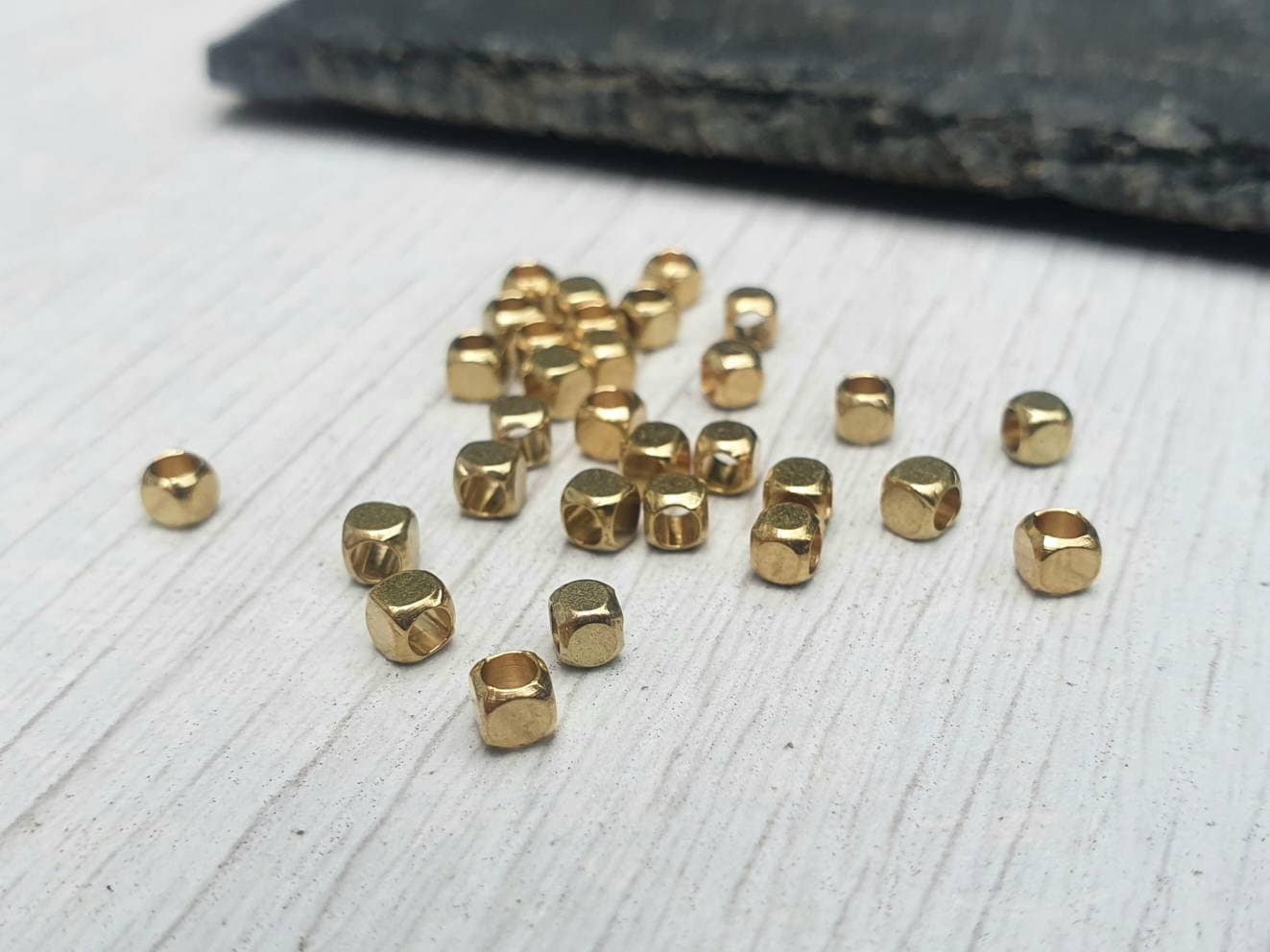 3mm Raw Brass Cube Beads | Geometric Beads | 30Pcs