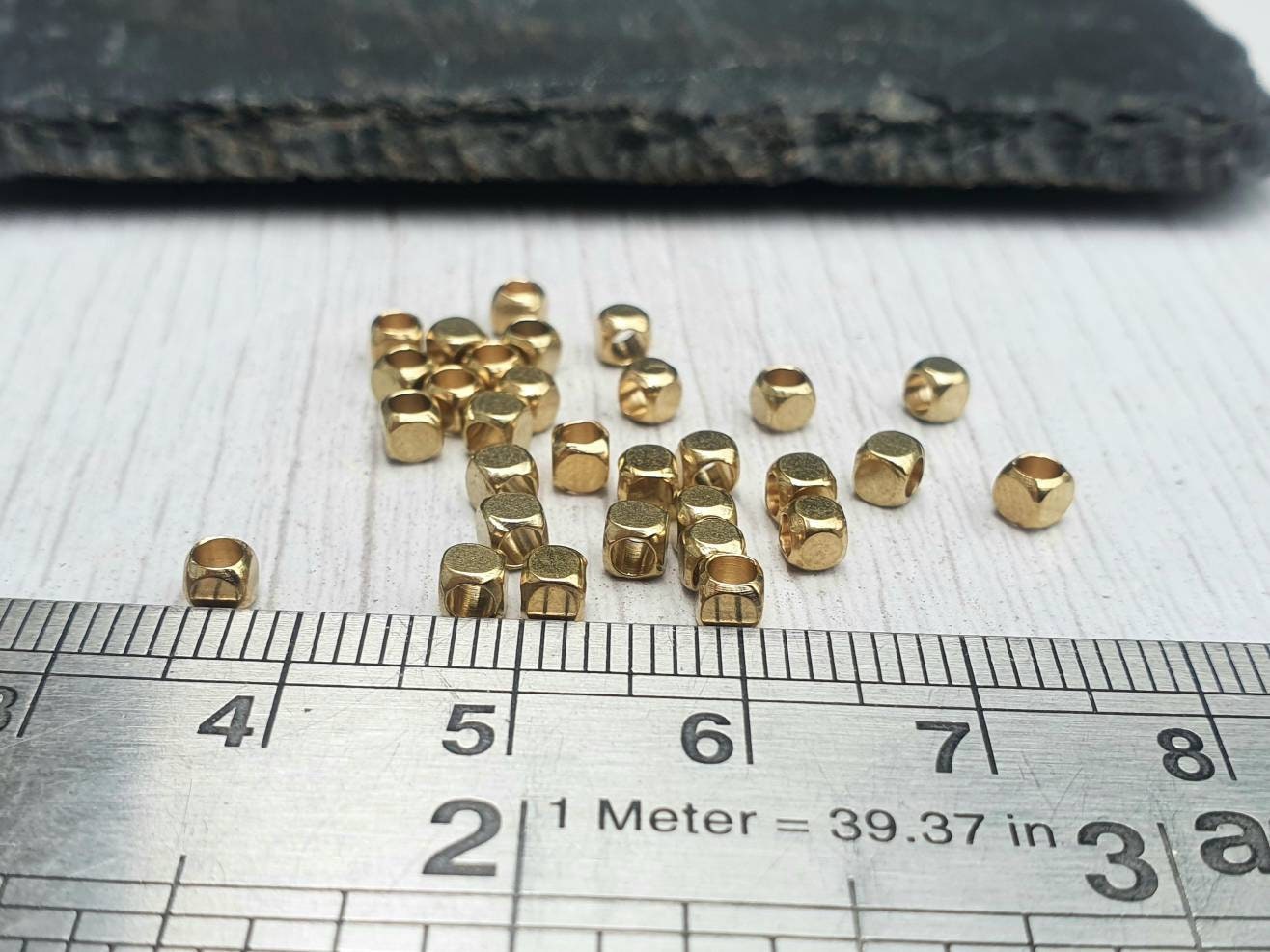 3mm Raw Brass Cube Beads | Geometric Beads | 30Pcs