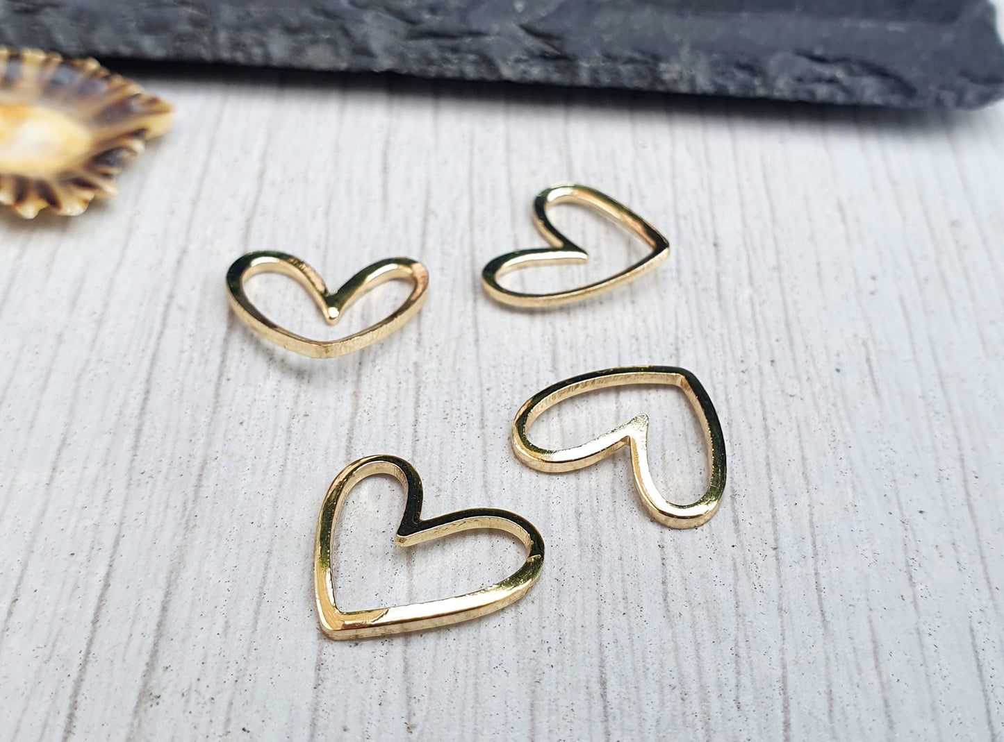 13 x 11mm 14K Gold Plated Curved Heart Frame | Gold Plated Connectors | 4 Pcs