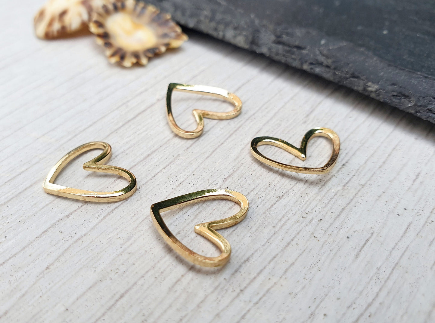 13 x 11mm 14K Gold Plated Curved Heart Frame | Gold Plated Connectors | 4 Pcs