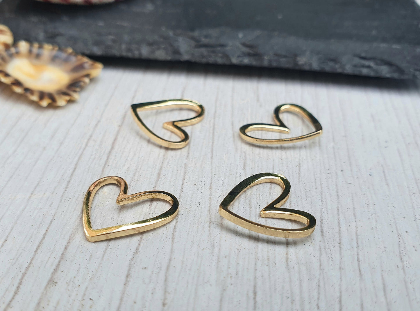 13 x 11mm 14K Gold Plated Curved Heart Frame | Gold Plated Connectors | 4 Pcs