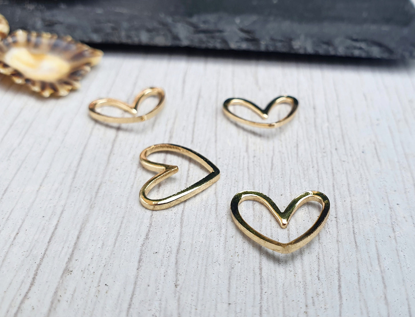 13 x 11mm 14K Gold Plated Curved Heart Frame | Gold Plated Connectors | 4 Pcs