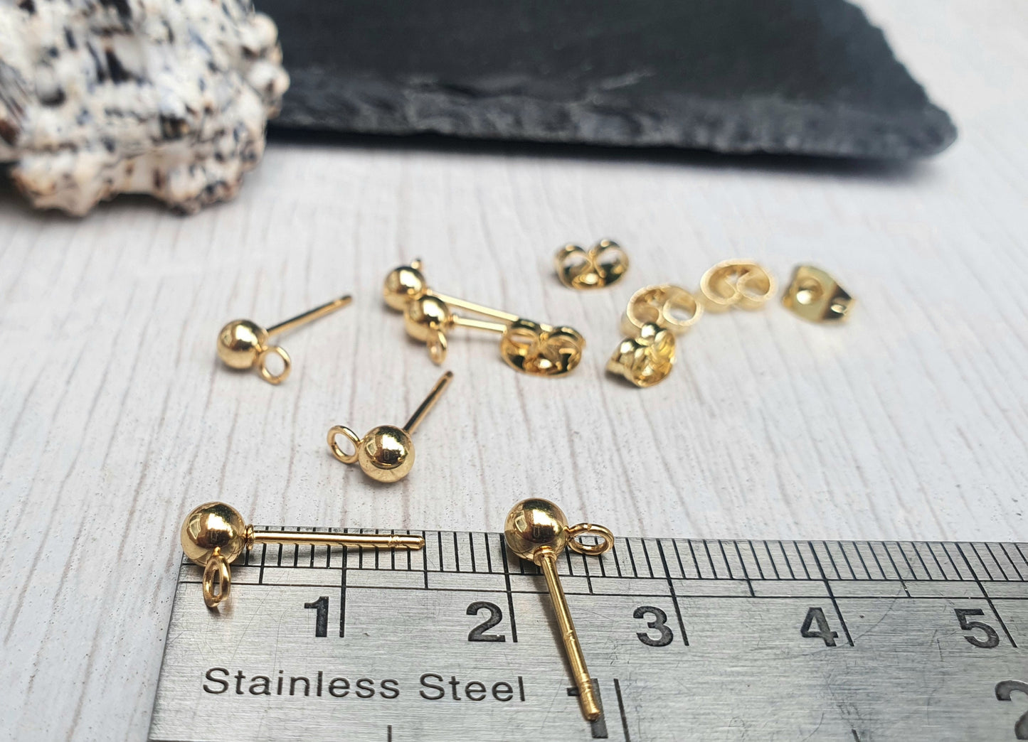 4mm Gold Plated Stainless Steel Ball Studs with Loops | 3 Pairs