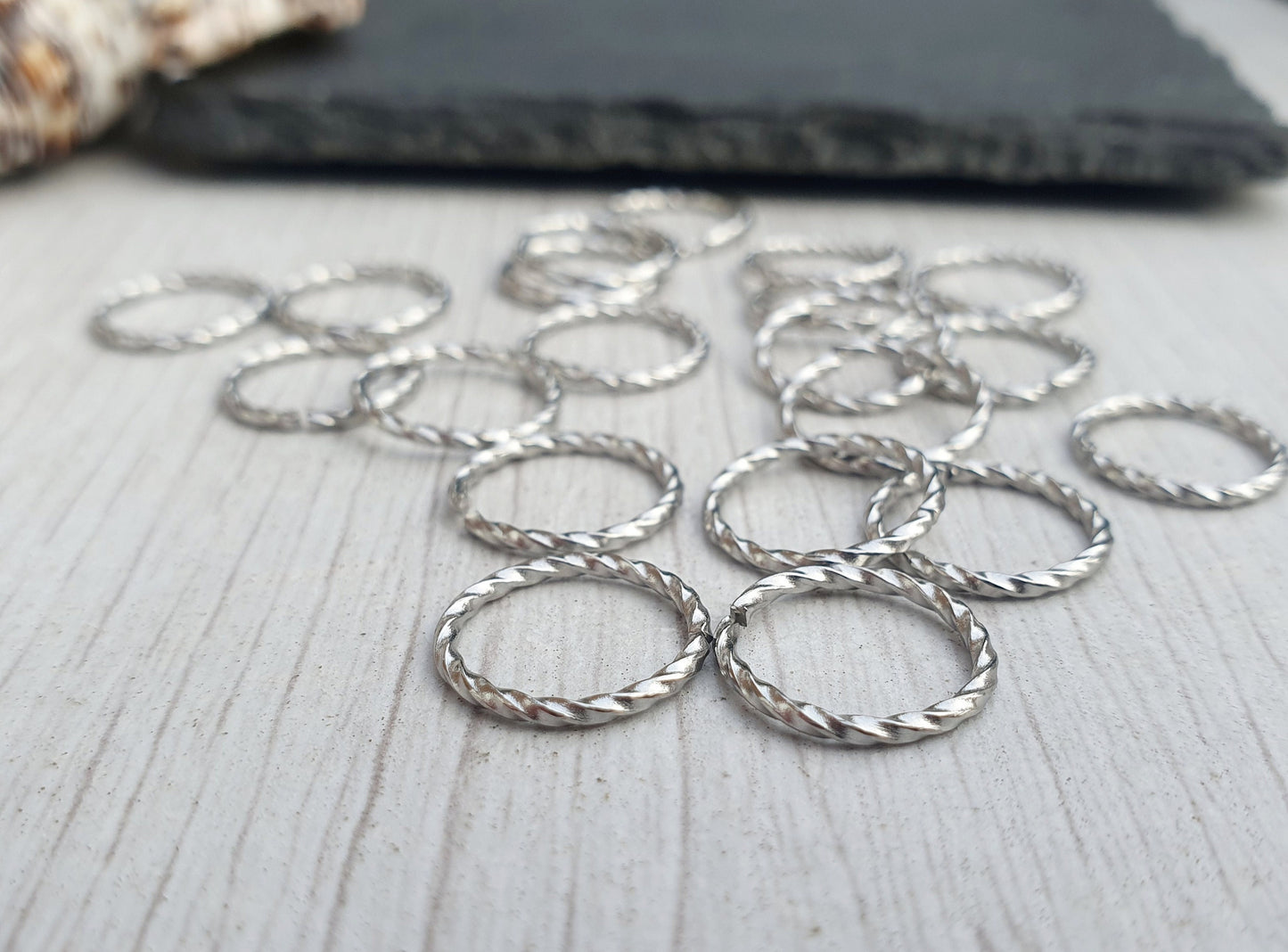 12mm Stainless Steel Twisted Open Jump Rings | 16g Wire | 20 pcs