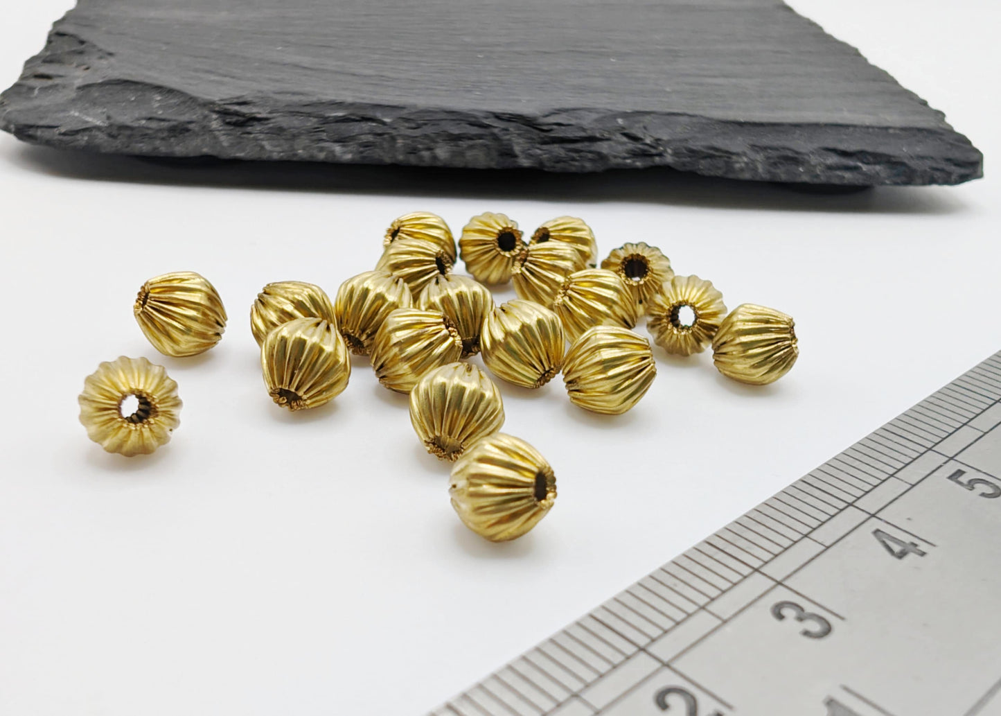 6mm Corrugated Raw Brass Bi-cone Beads | 20 Pcs