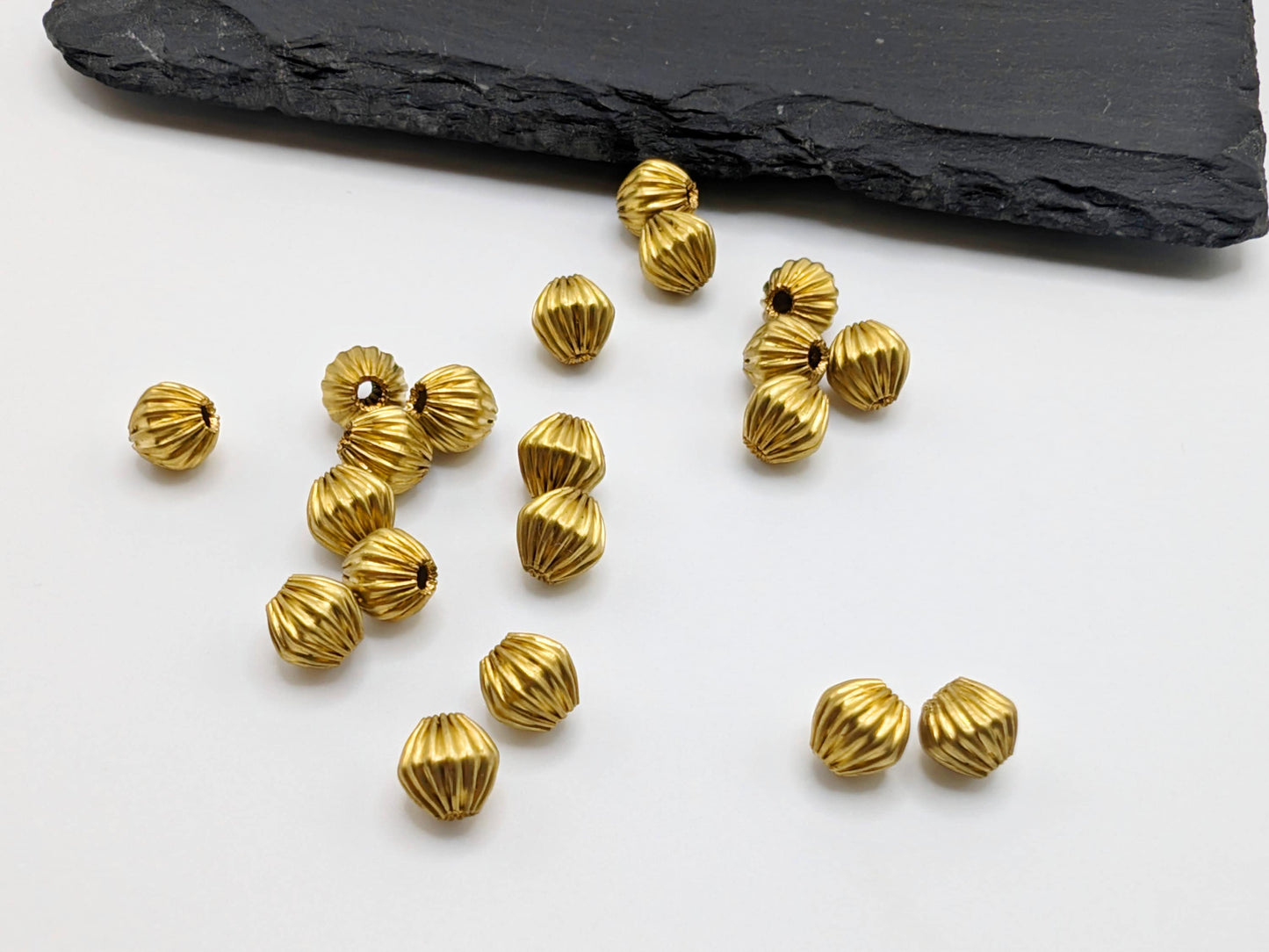 6mm Corrugated Raw Brass Bi-cone Beads | 20 Pcs