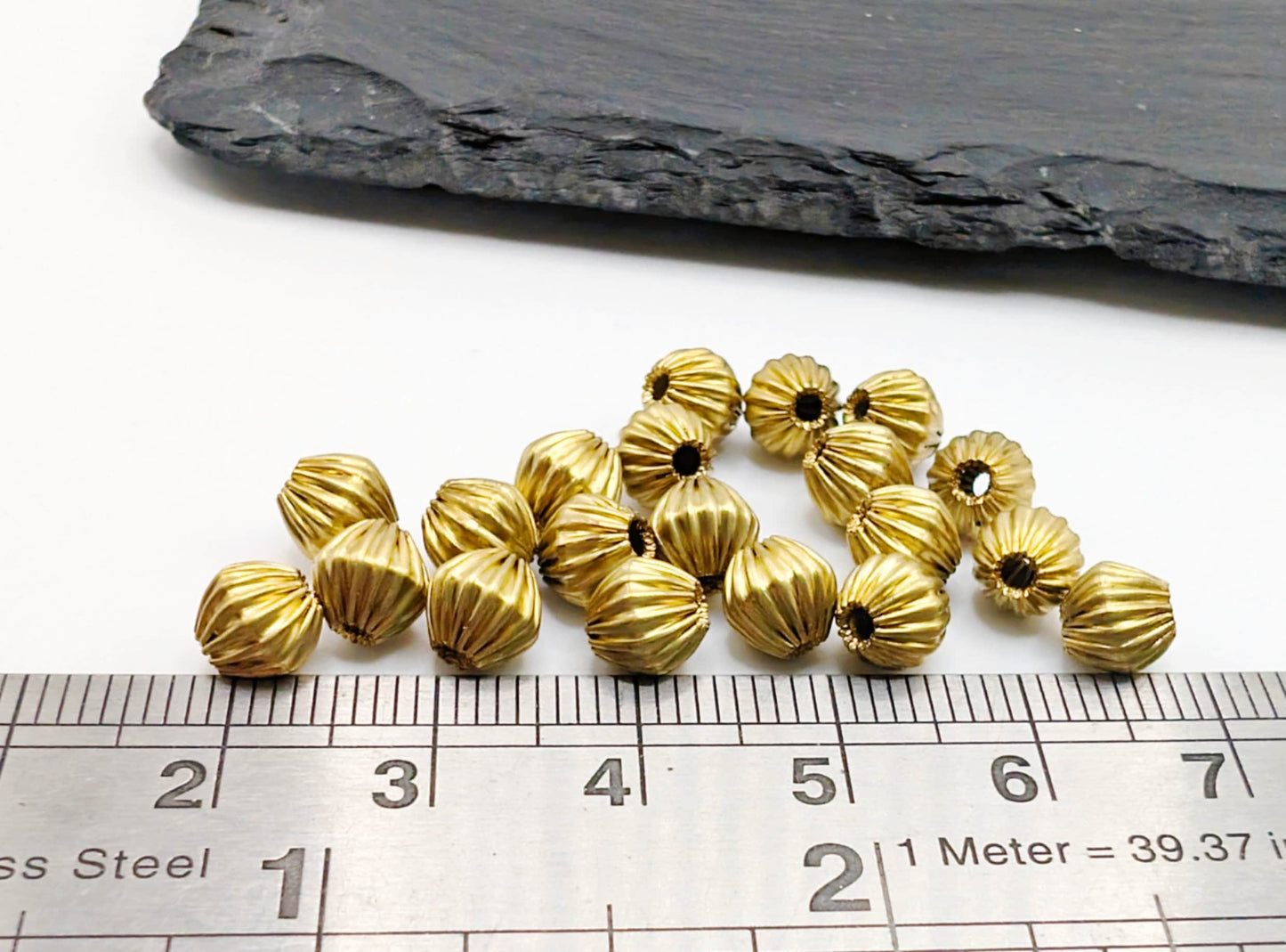 6mm Corrugated Raw Brass Bi-cone Beads | 20 Pcs