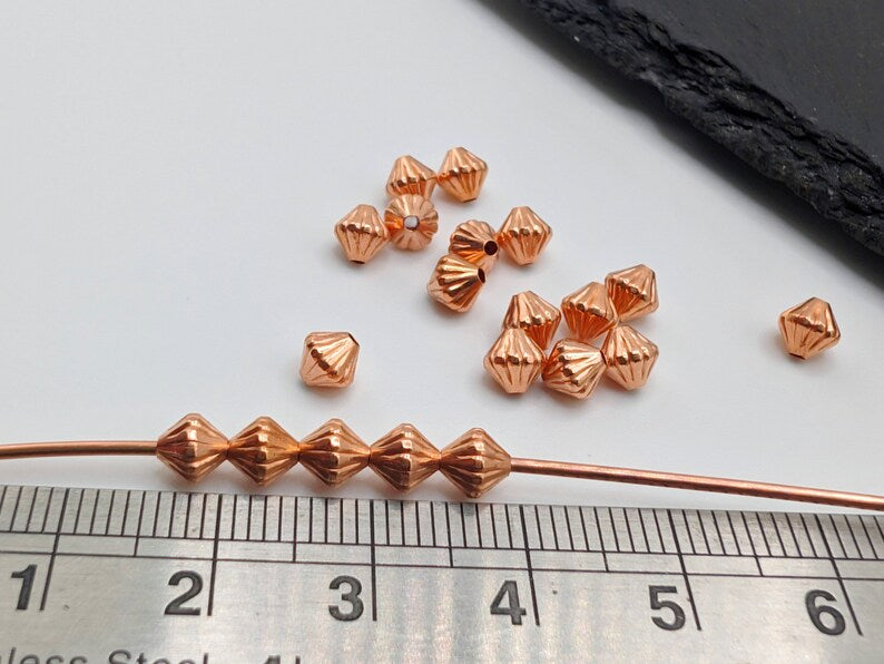 5mm Corrugated Copper Bi-cone Beads | 20 Pcs | Genuine Copper Findings