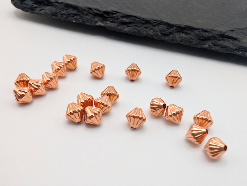 5mm Corrugated Copper Bi-cone Beads | 20 Pcs | Genuine Copper Findings