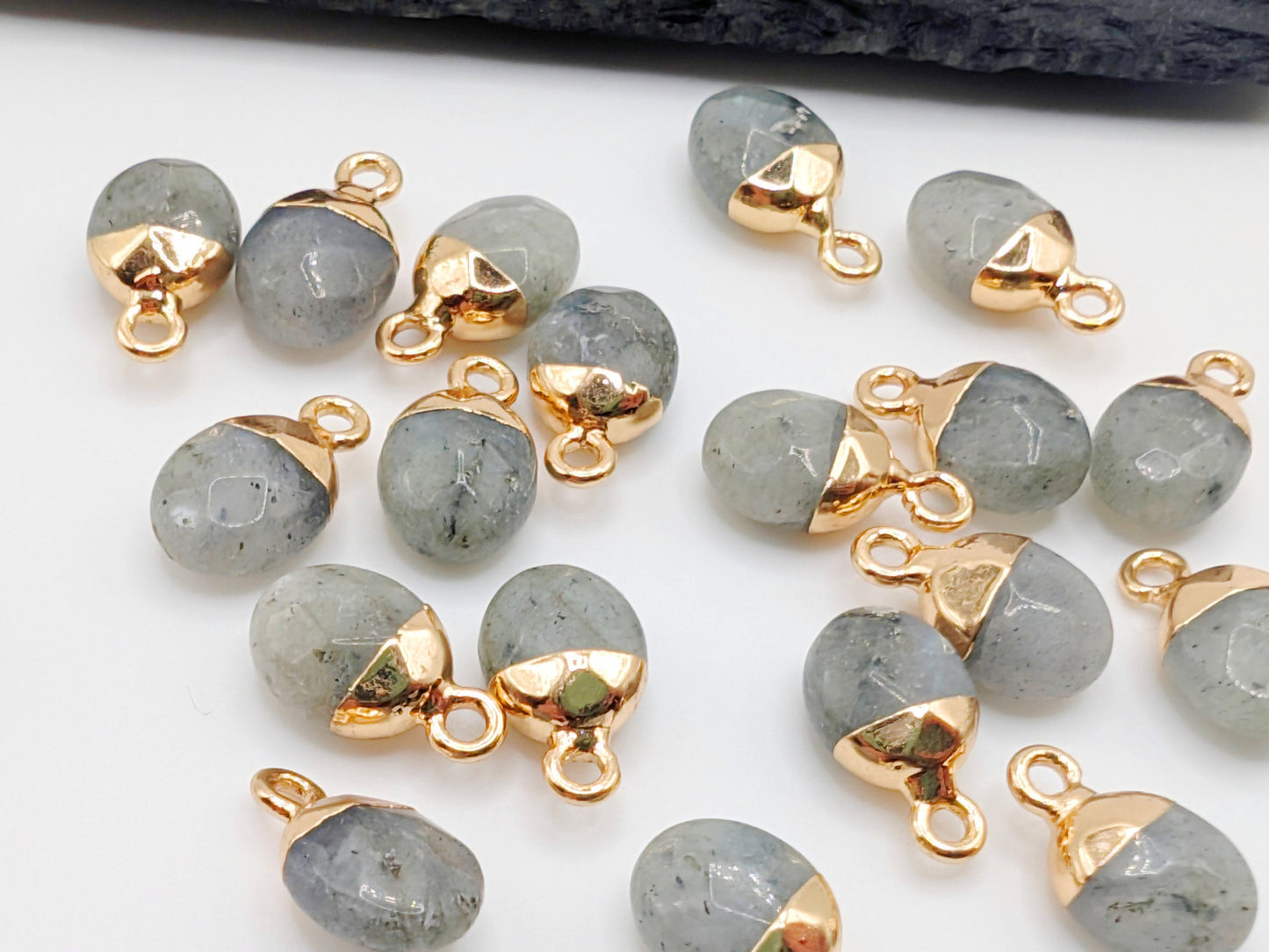 14 x 8mm Labradorite Facetted Pendant | Electroplated | Facetted Labradorite Charm | 2 Pc