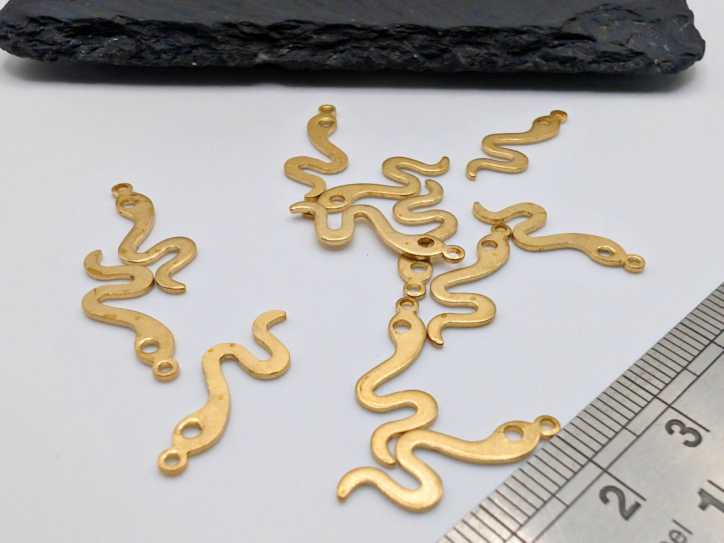 6 x Raw Brass Snake Charms | 20 x 7mm | Serpent Charms