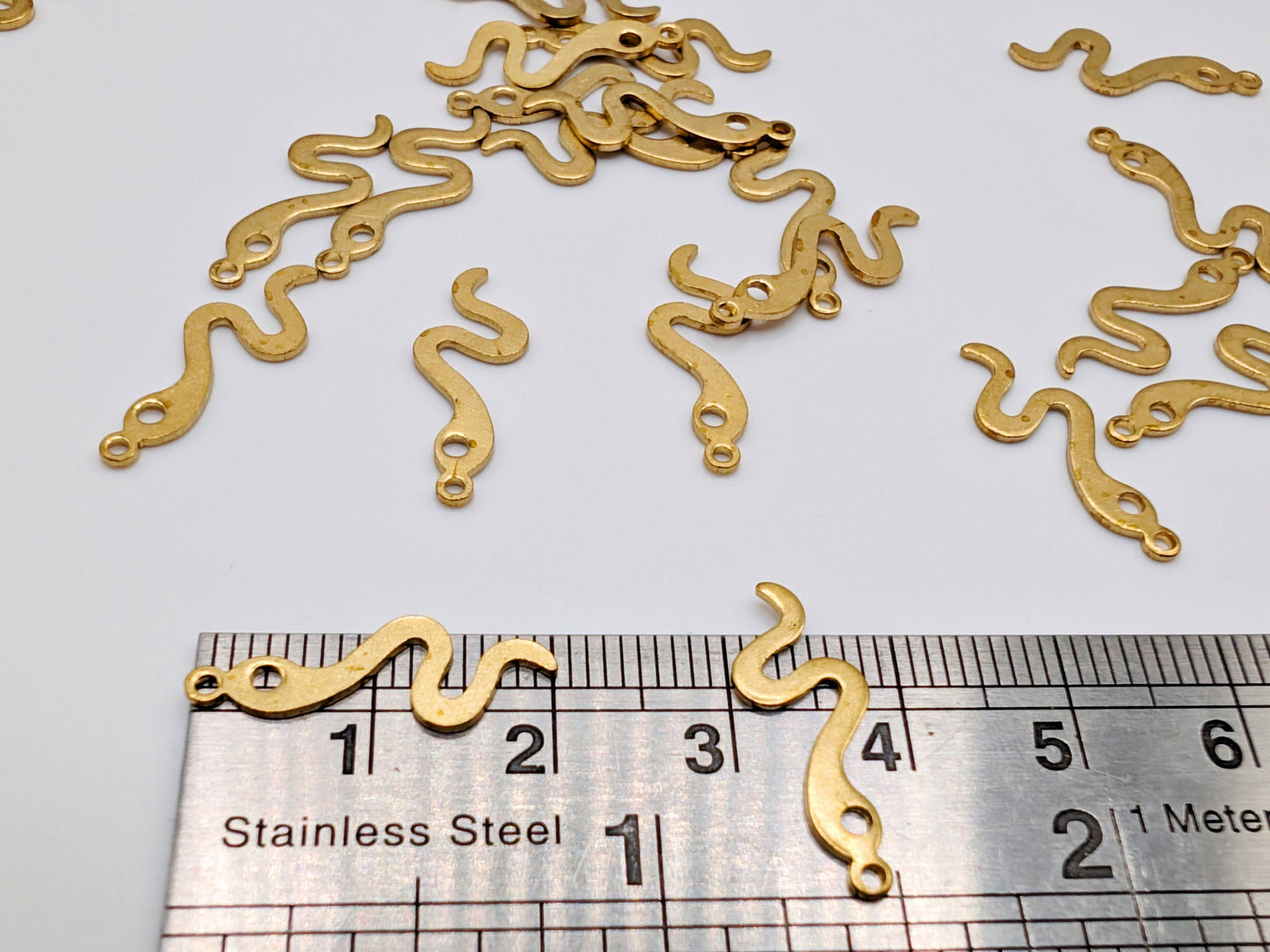 6 x Raw Brass Snake Charms | 20 x 7mm | Serpent Charms