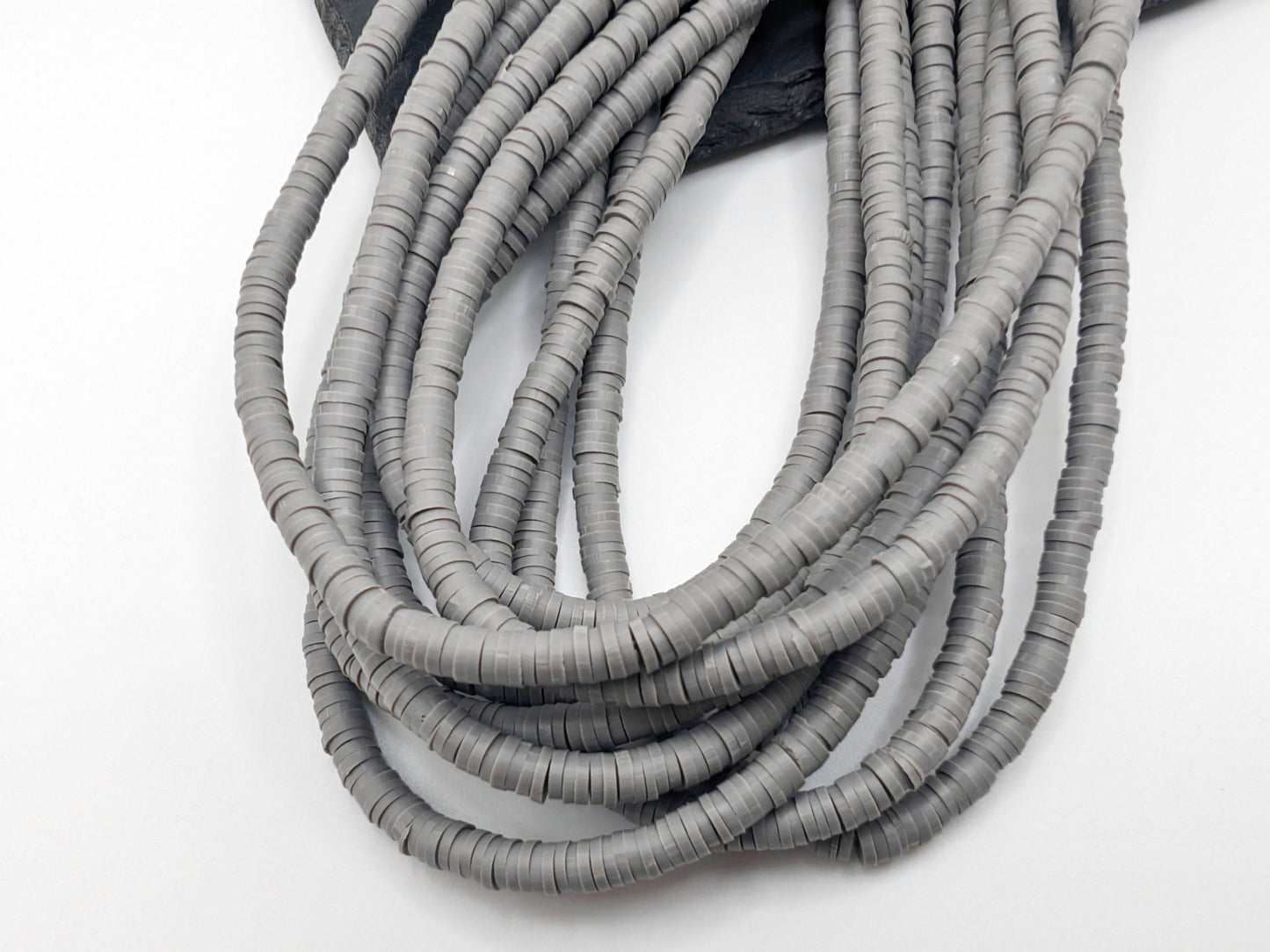 4mm Grey Polymer Clay Beads | Vinyl Heishi Beads | 4mm Disc Beads x 2 Strands