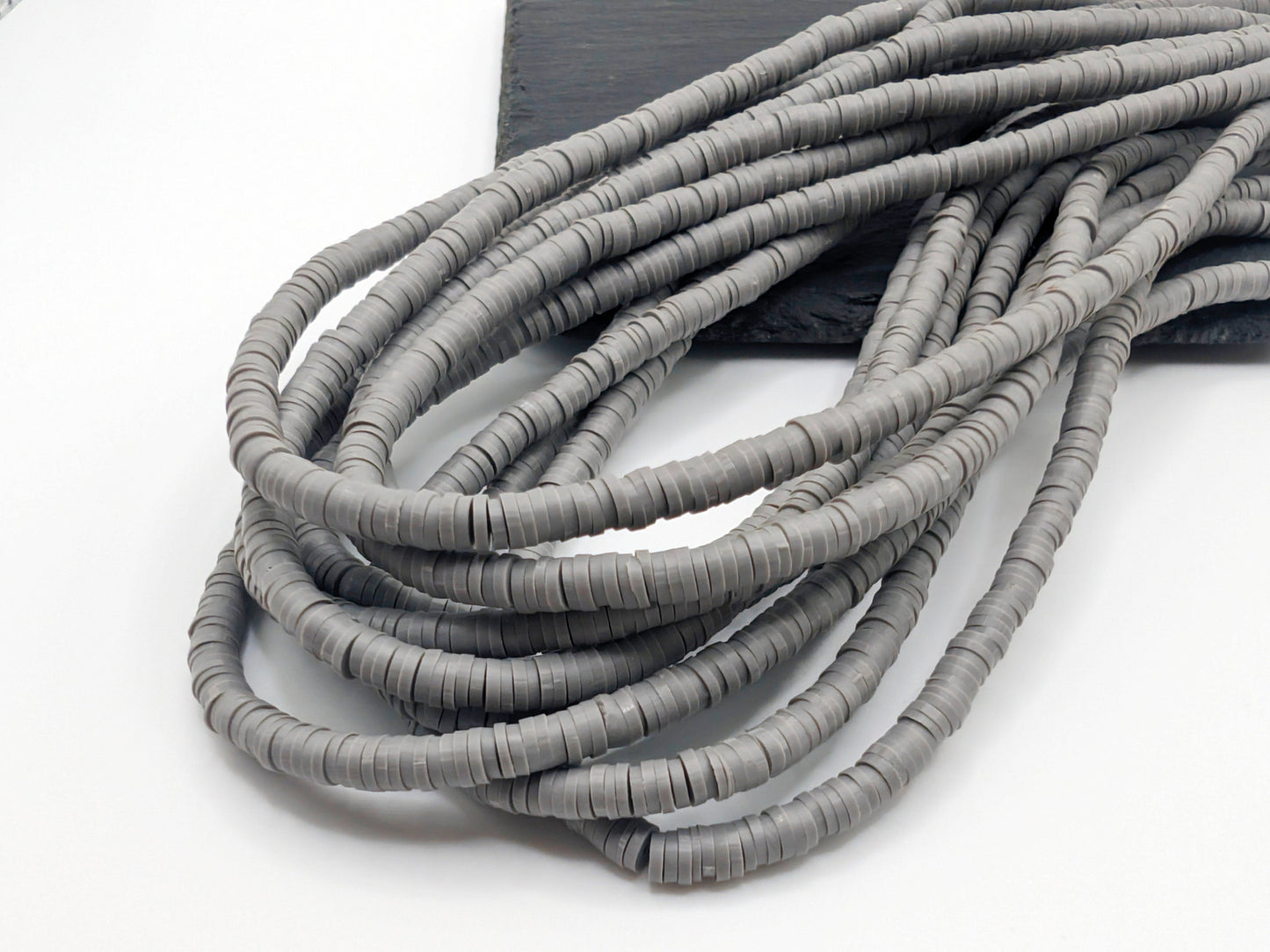 4mm Grey Polymer Clay Beads | Vinyl Heishi Beads | 4mm Disc Beads x 2 Strands