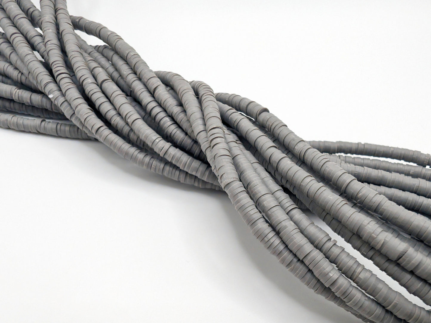 4mm Grey Polymer Clay Beads | Vinyl Heishi Beads | 4mm Disc Beads x 2 Strands