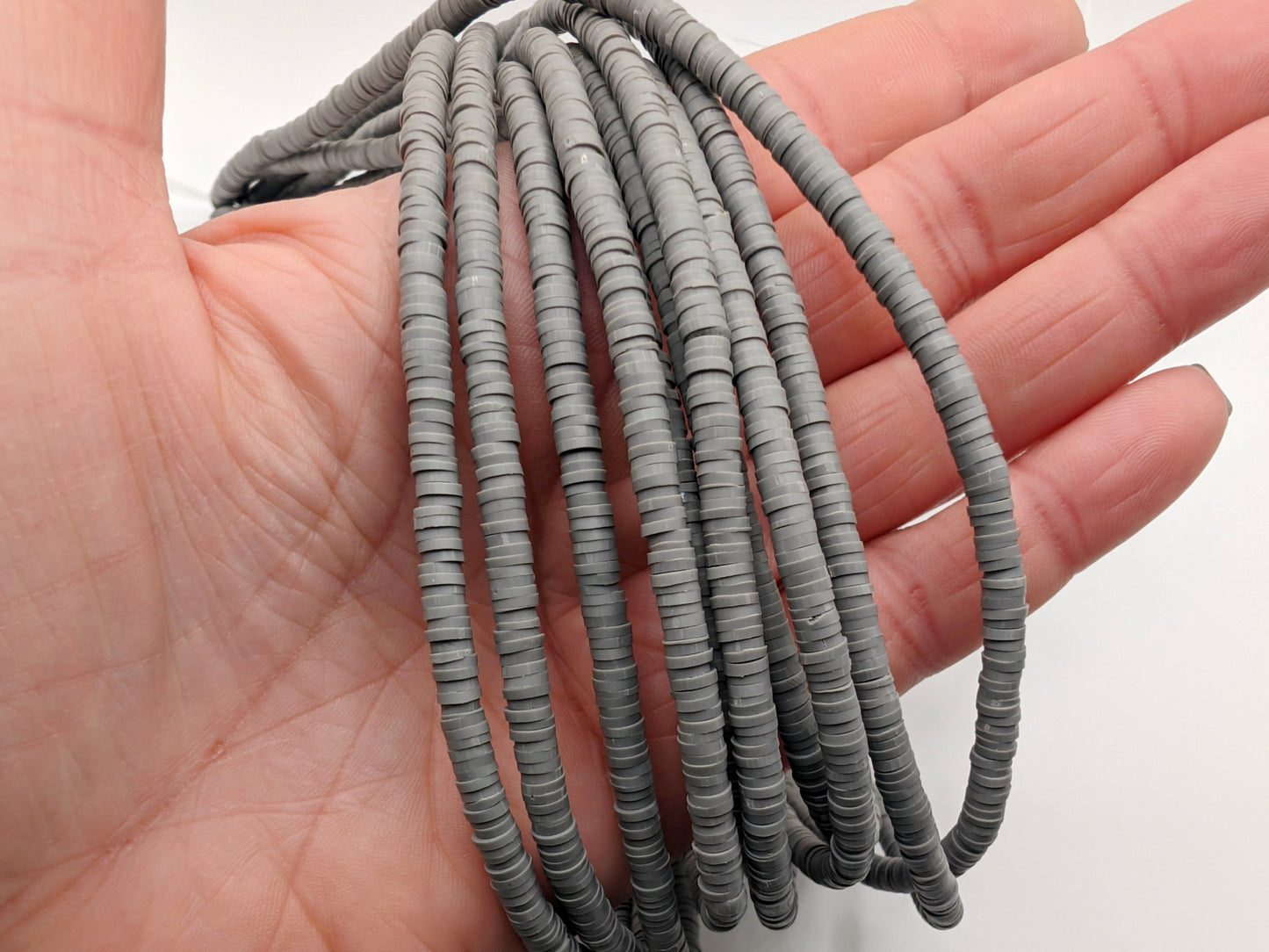 4mm Grey Polymer Clay Beads | Vinyl Heishi Beads | 4mm Disc Beads x 2 Strands
