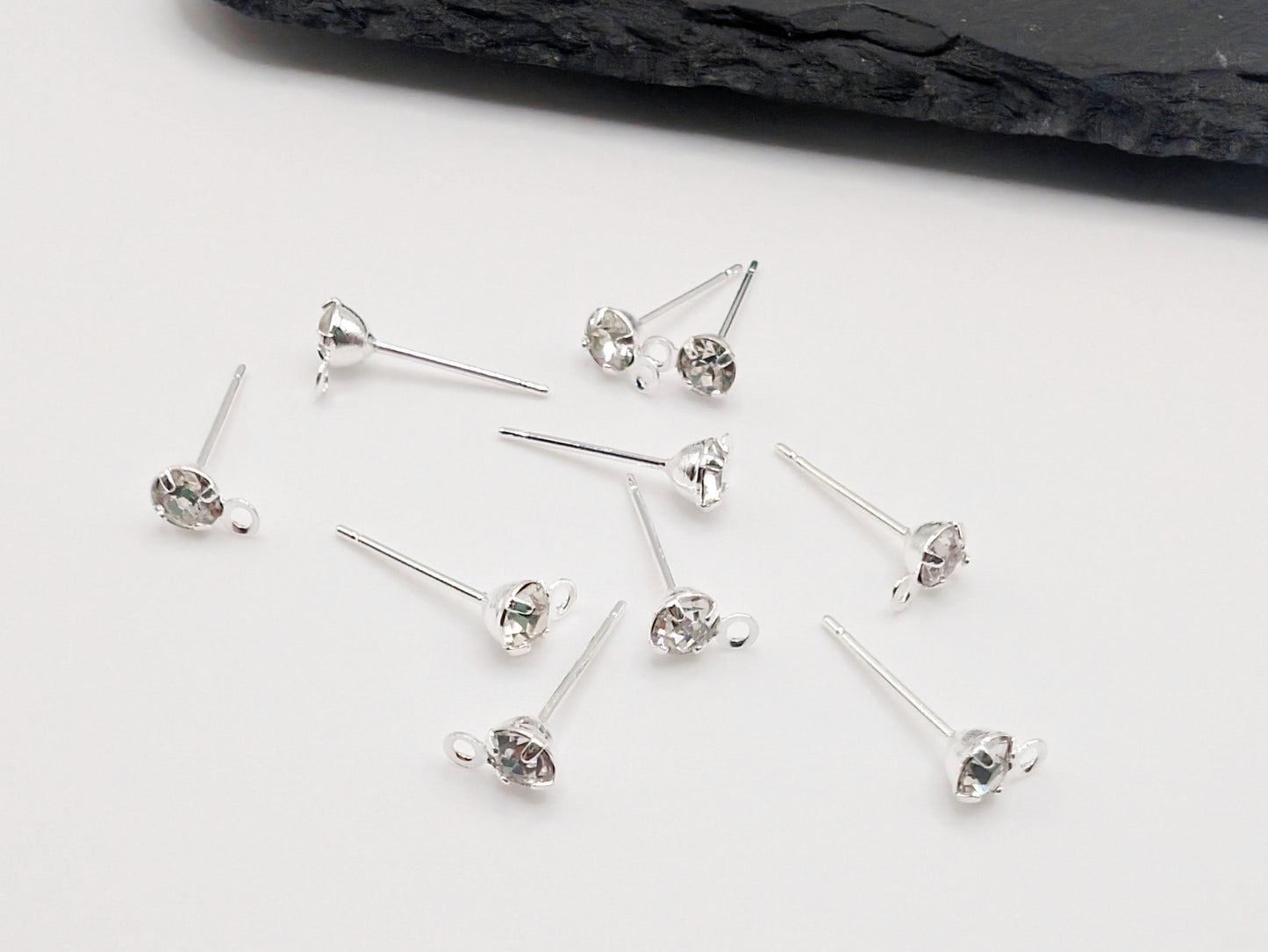 4mm Silver Plated Cubic Zirconia Studs with a Loop | 5 Pairs