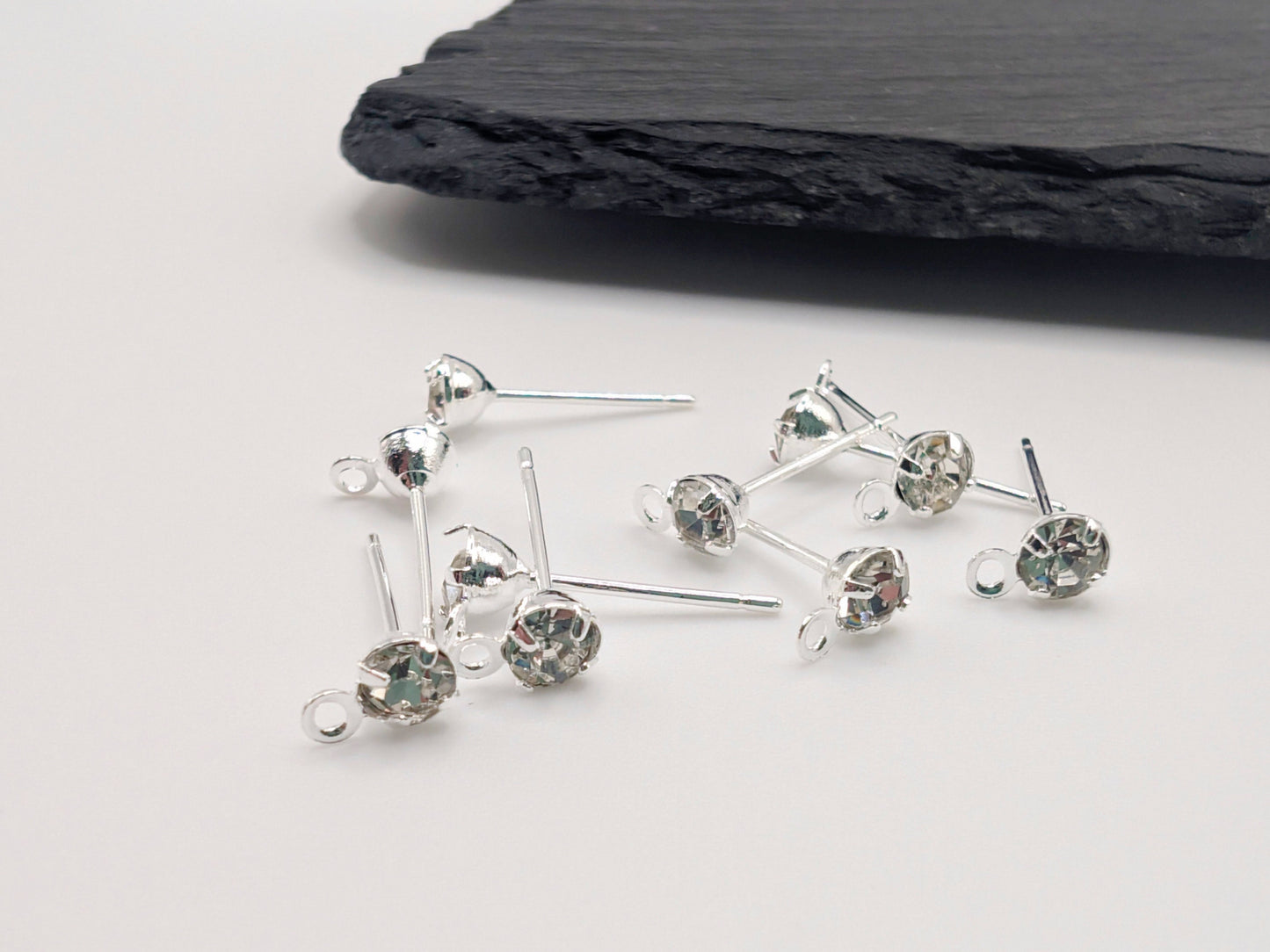 4mm Silver Plated Cubic Zirconia Studs with a Loop | 5 Pairs