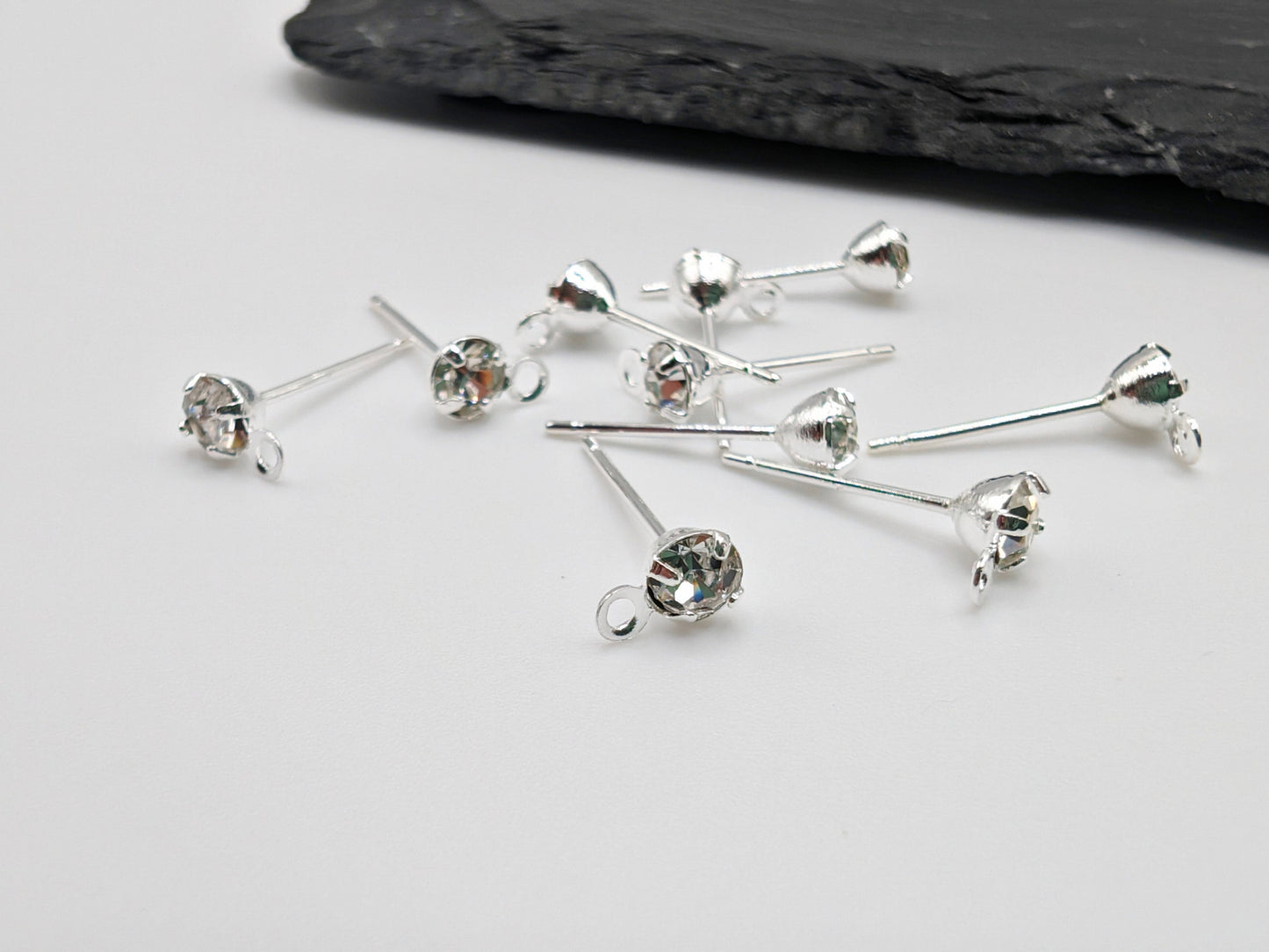 4mm Silver Plated Cubic Zirconia Studs with a Loop | 5 Pairs