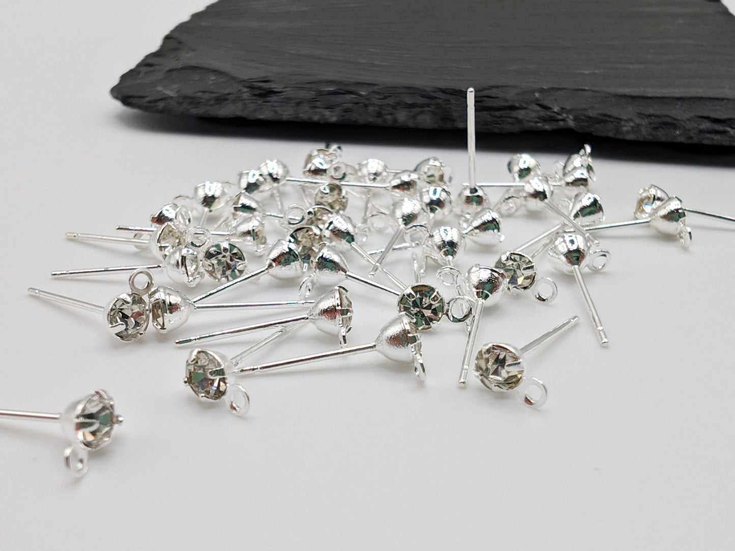 4mm Silver Plated Cubic Zirconia Studs with a Loop | 5 Pairs