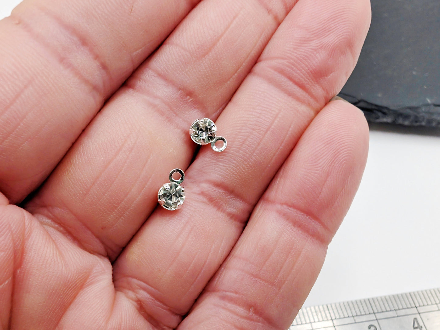 4mm Silver Plated Cubic Zirconia Studs with a Loop | 5 Pairs