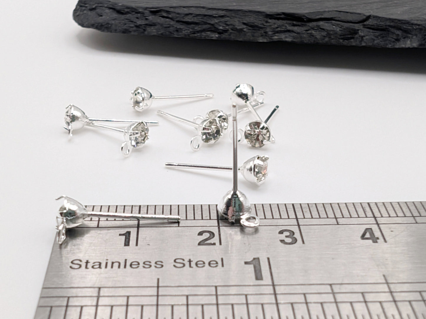 4mm Silver Plated Cubic Zirconia Studs with a Loop | 5 Pairs