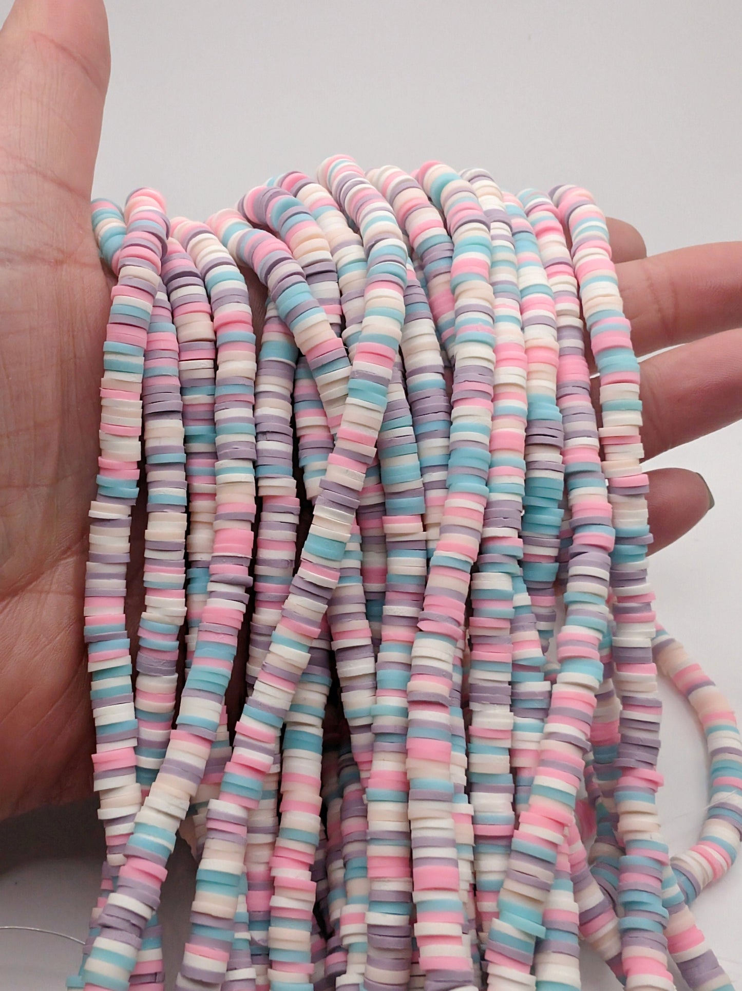 6mm Multicolour Polymer Clay Beads | Vinyl Heishi Beads | 6mm Disc Beads x 2 Strands