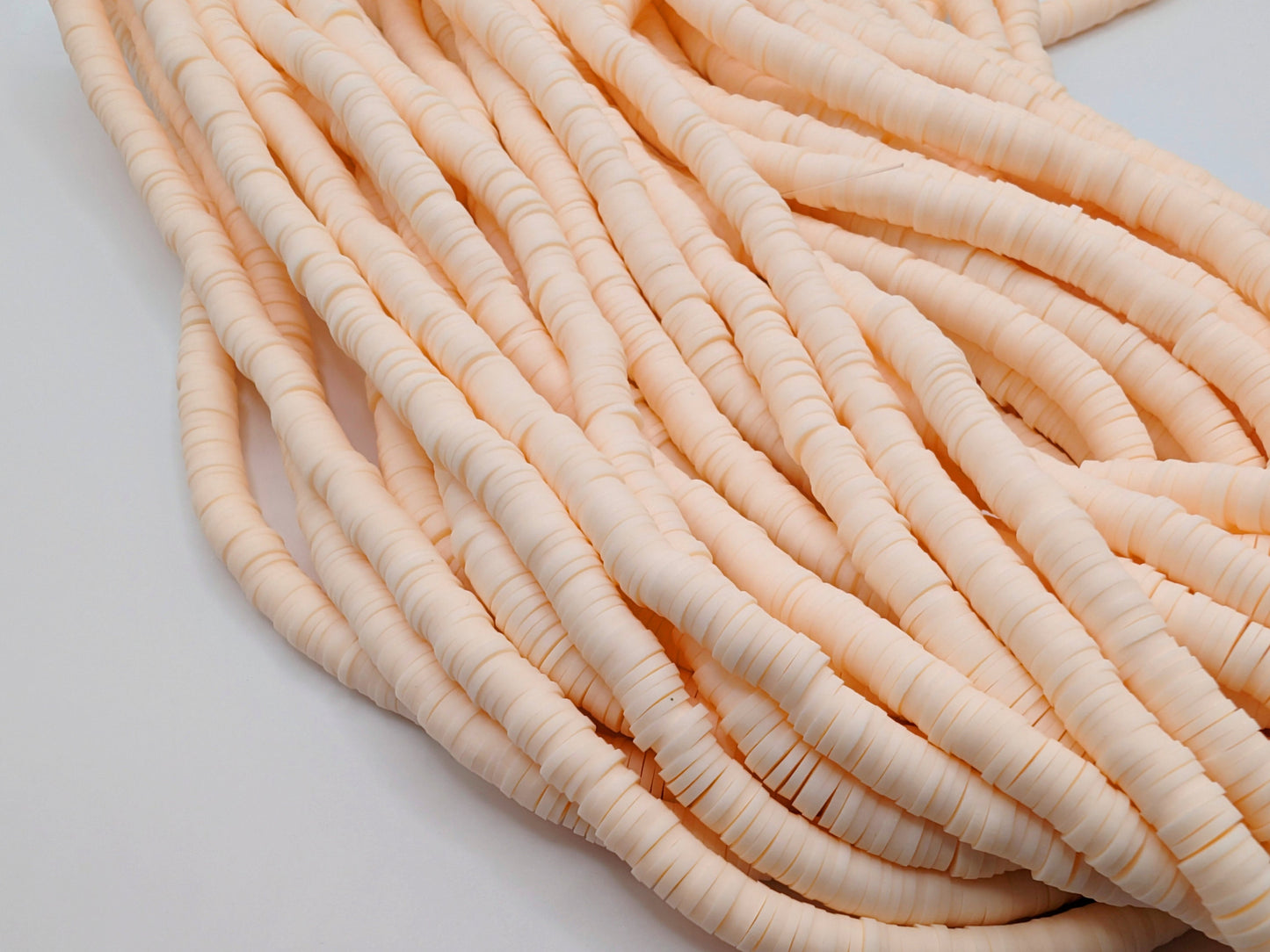 6mm Peach Puff Polymer Clay Beads | Vinyl Heishi Beads | 6mm Disc Beads x 2 Strands