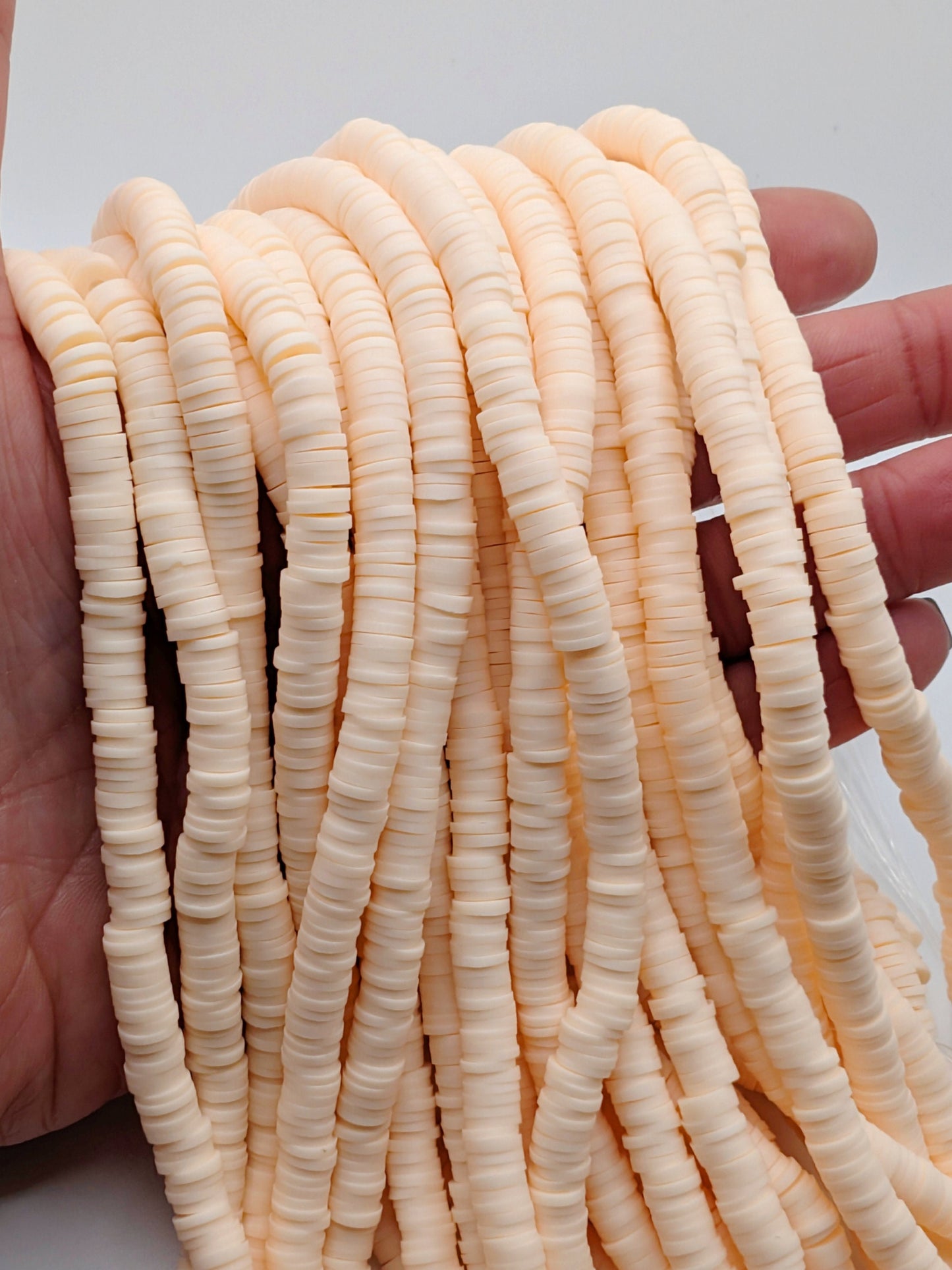 6mm Peach Puff Polymer Clay Beads | Vinyl Heishi Beads | 6mm Disc Beads x 2 Strands