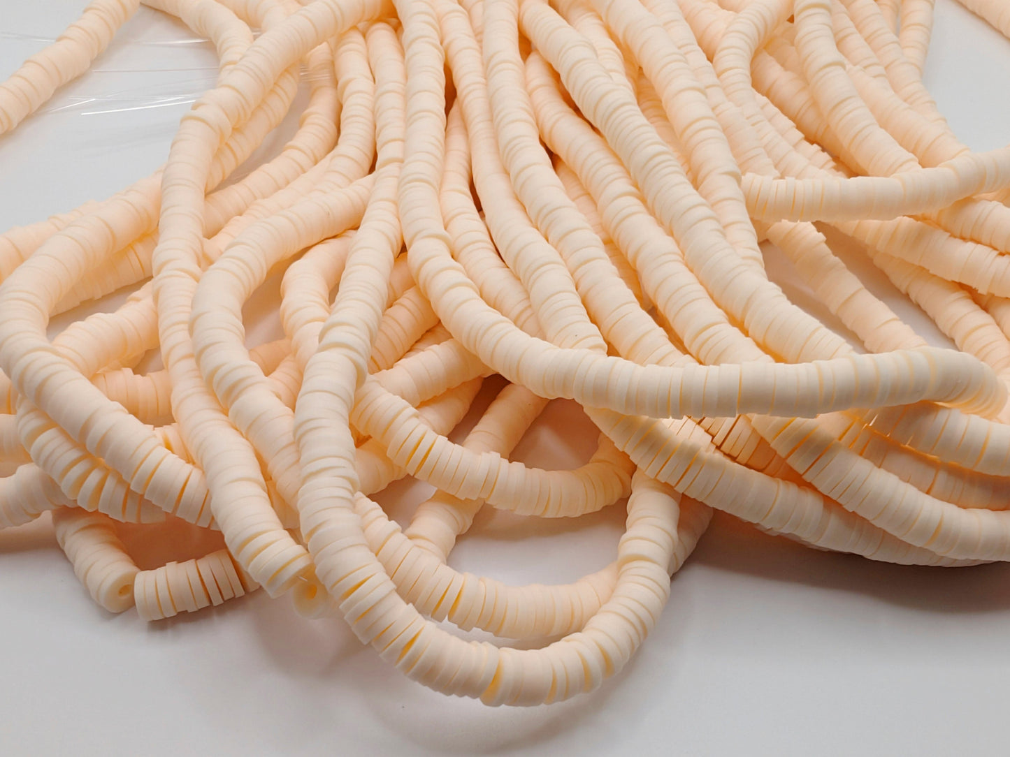 6mm Peach Puff Polymer Clay Beads | Vinyl Heishi Beads | 6mm Disc Beads x 2 Strands