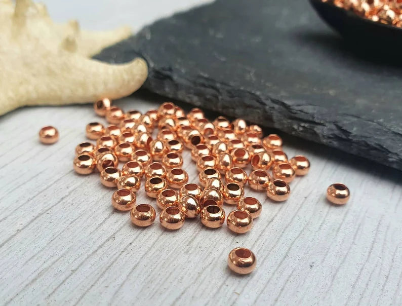 50 pcs - 4mm Copper Rondelle Beads - Genuine Copper Beads - 4mm Beads - Pure Copper Findings