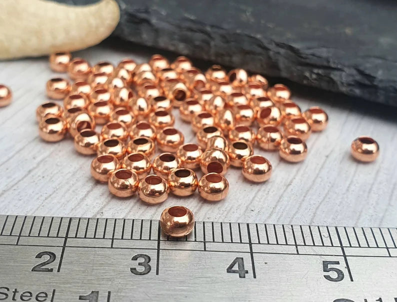 50 pcs - 4mm Copper Rondelle Beads - Genuine Copper Beads - 4mm Beads - Pure Copper Findings