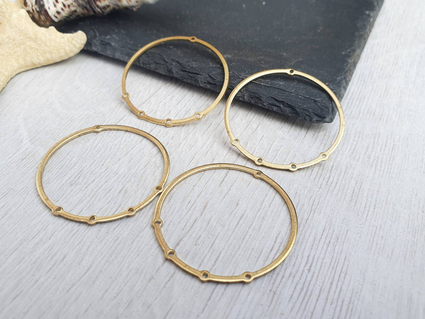 32 x 33mm Raw Brass Hoops With 5 Holes | 4 Pcs