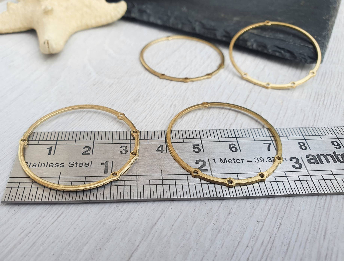 32 x 33mm Raw Brass Hoops With 5 Holes | 4 Pcs