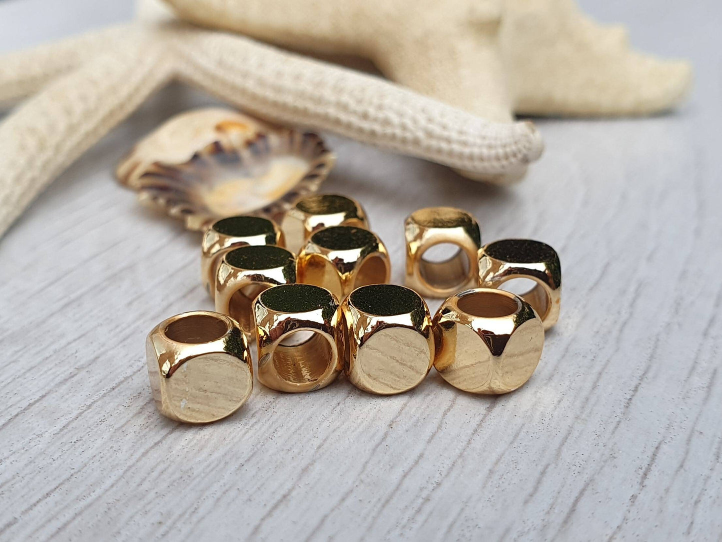 6mm Gold Plated Cube Spacer Beads | 10Pcs