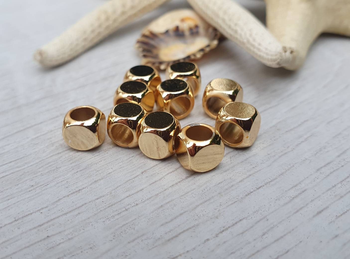6mm Gold Plated Cube Spacer Beads | 10Pcs